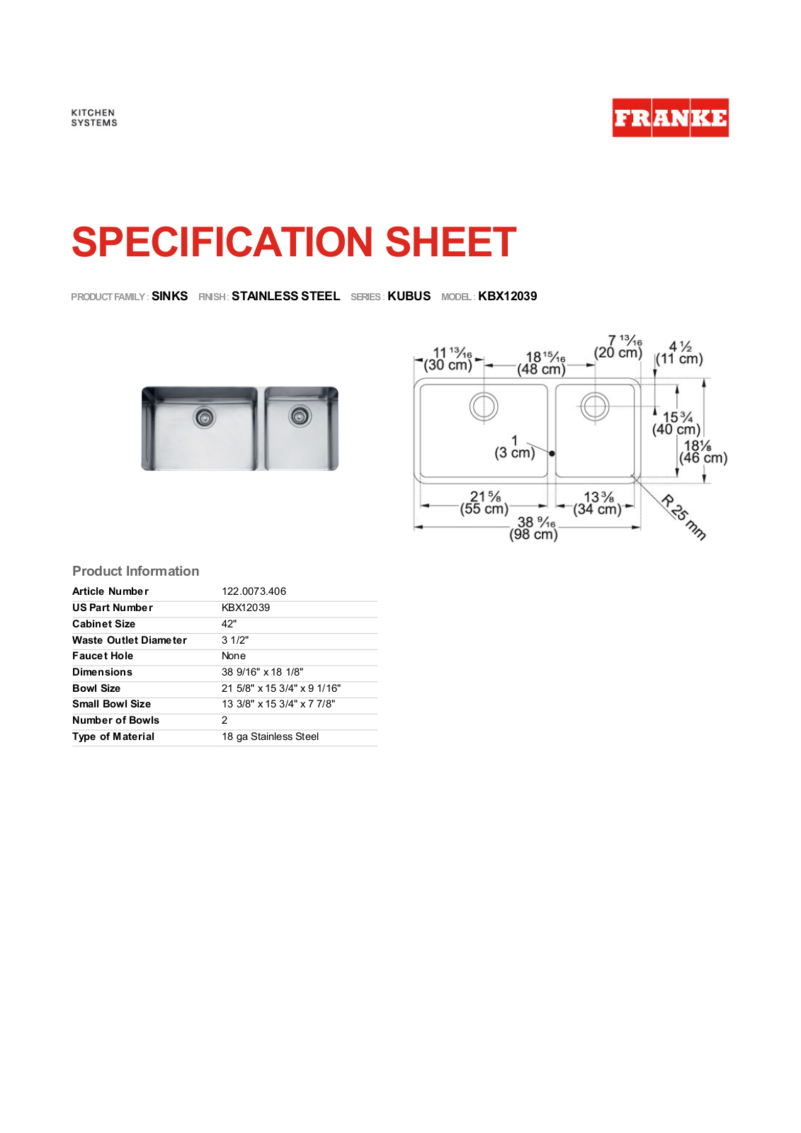 Franke Foodservice KBX12039 User Manual