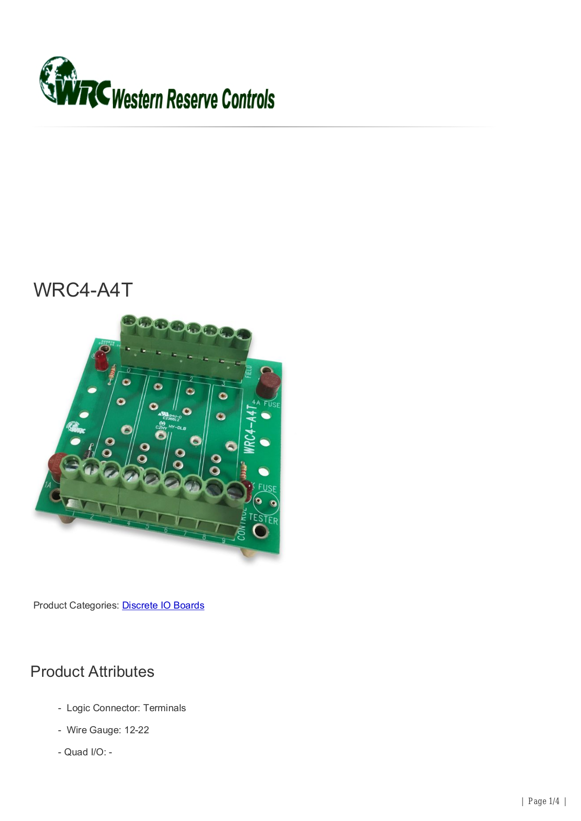 Western Reserve Controls WRC4-A4T Data Sheet