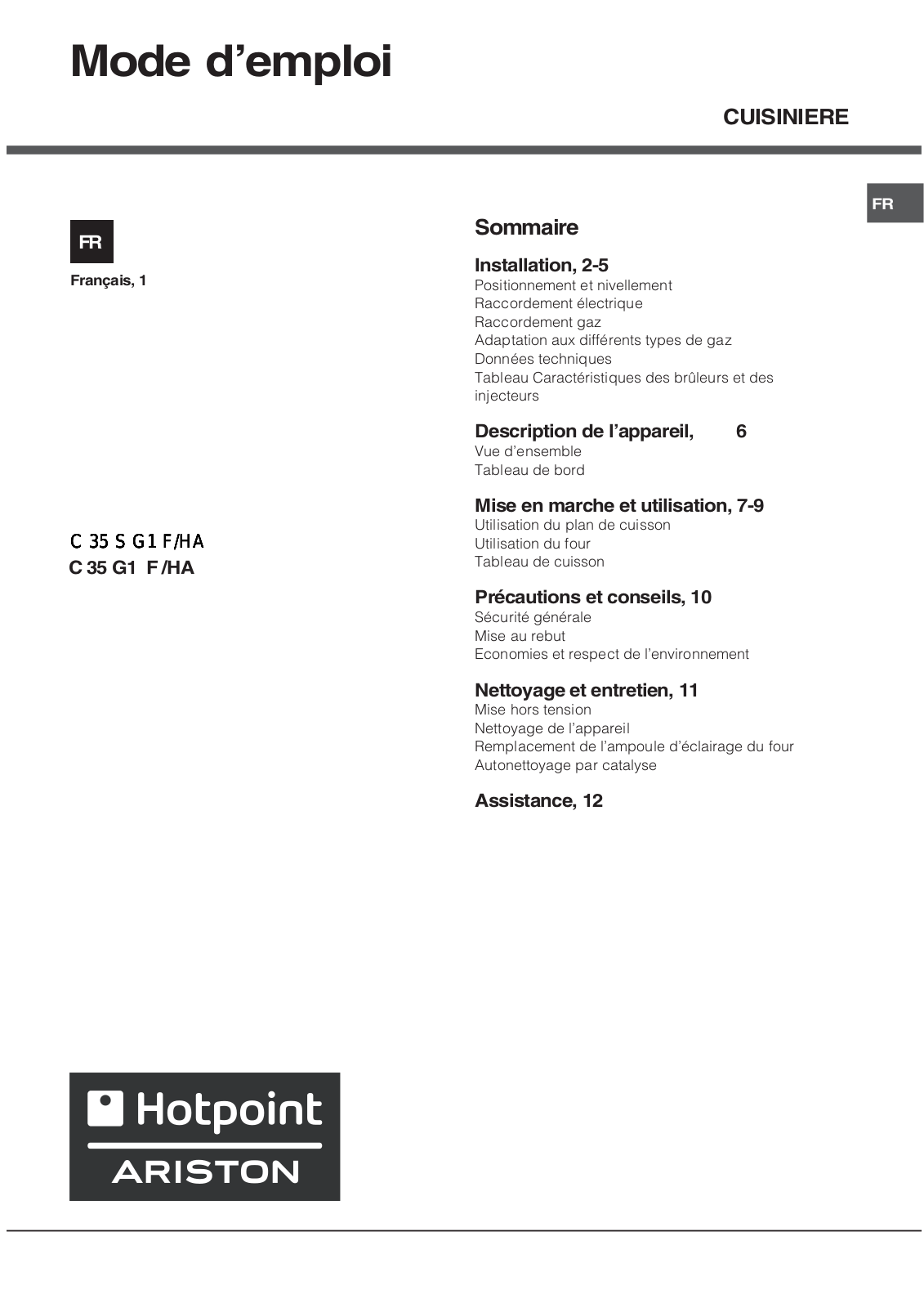 HOTPOINT C35SG1WF-HA User Manual