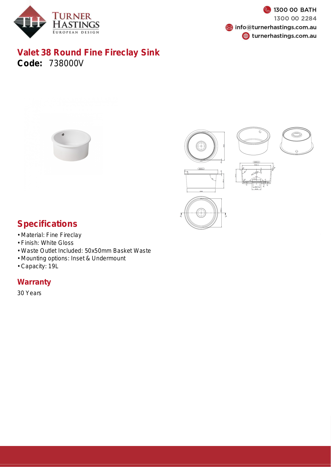 Turner Hastings 738000V Specifications Sheet