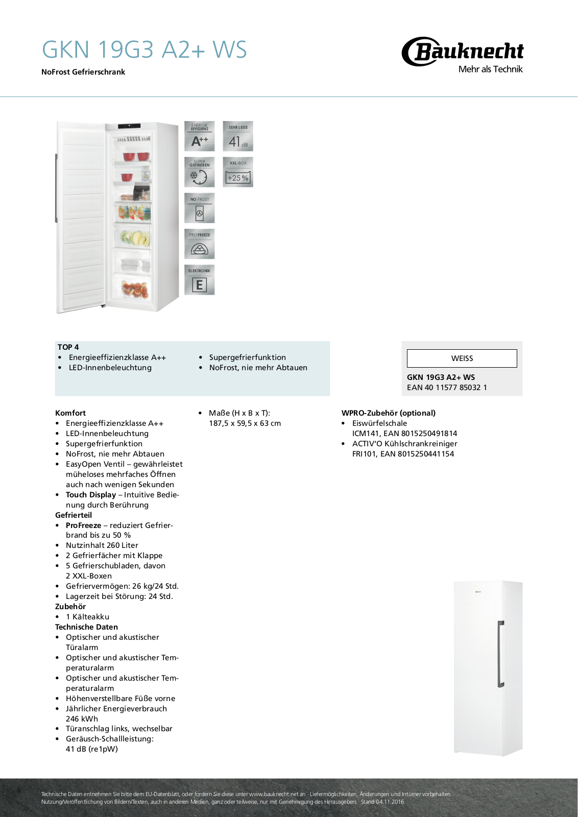 Bauknecht GKN 19G3 A2+ WS User Manual