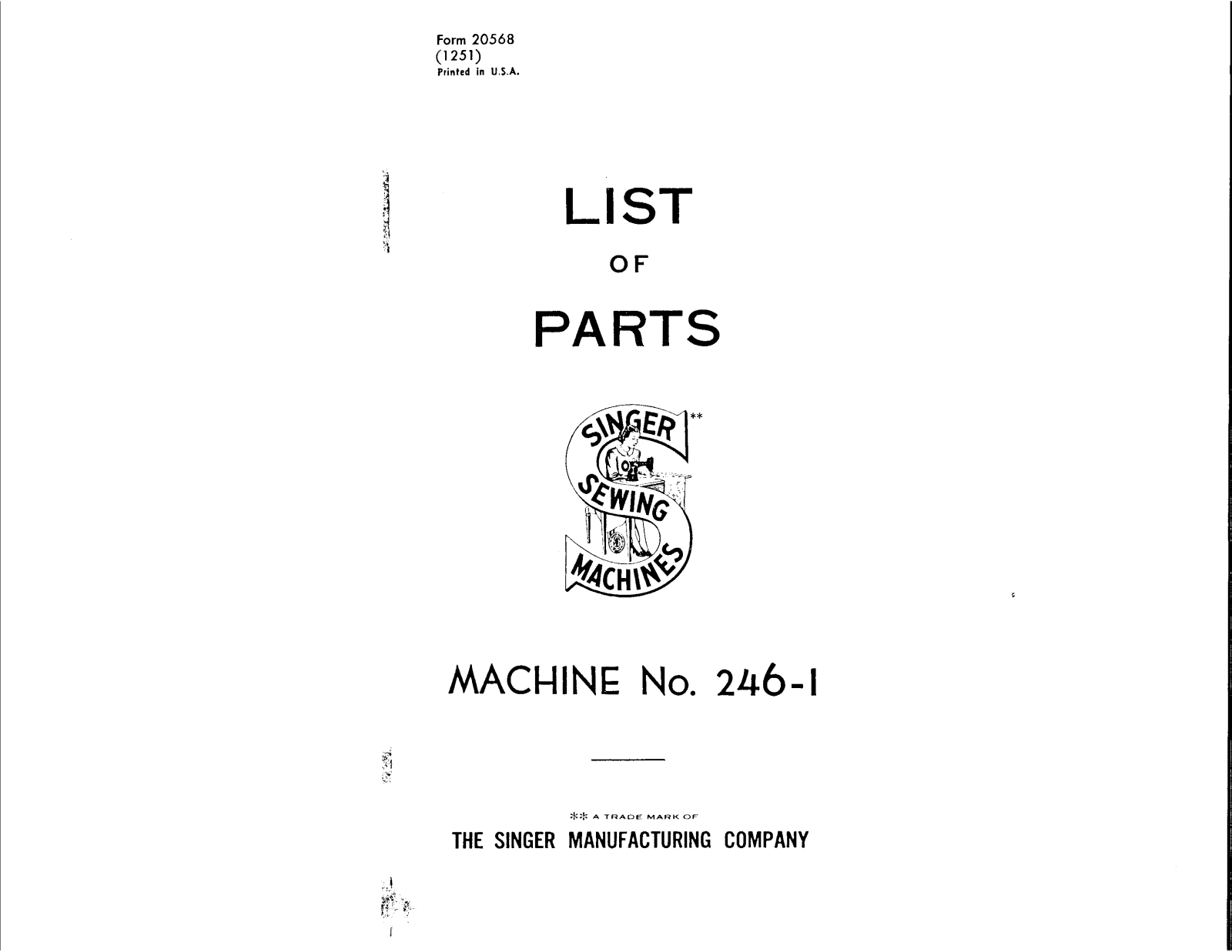 SINGER 246-1 Parts List