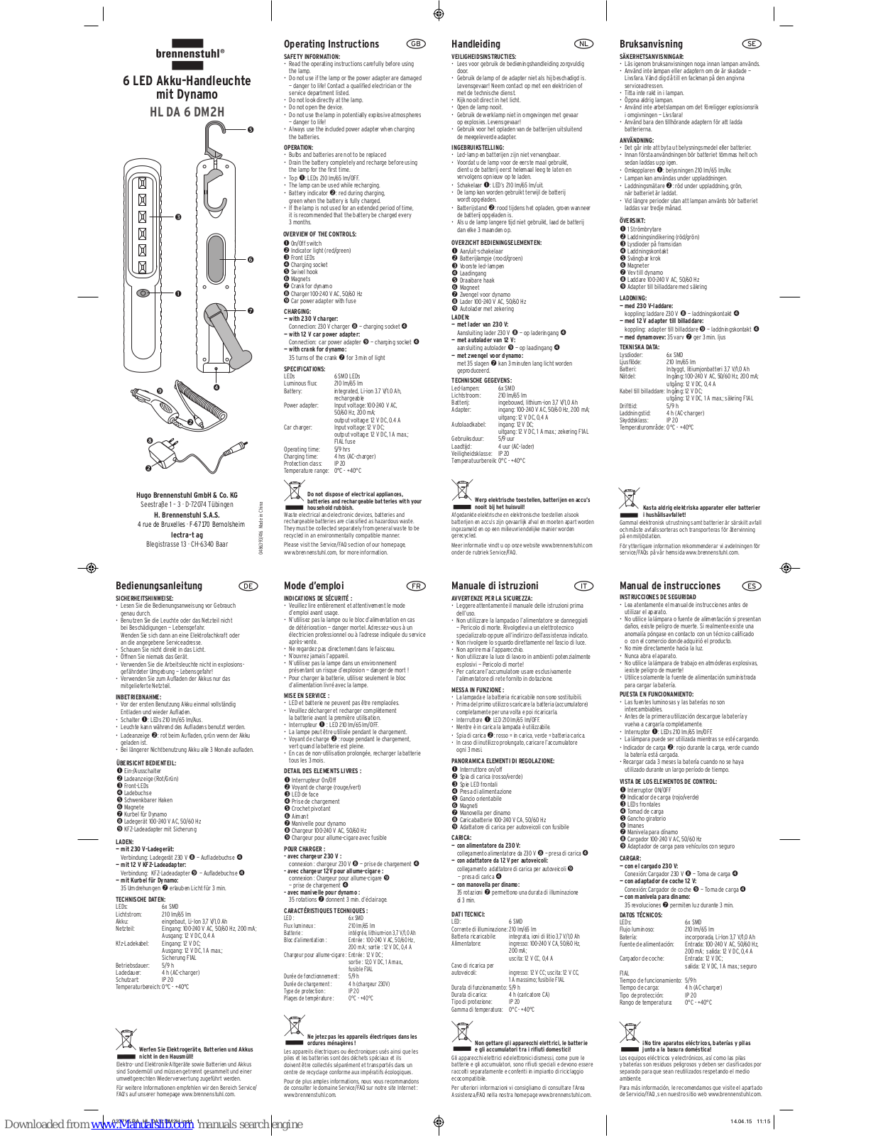 brennenstuhl HL DA 6 DM2H Operating Instructions Manual