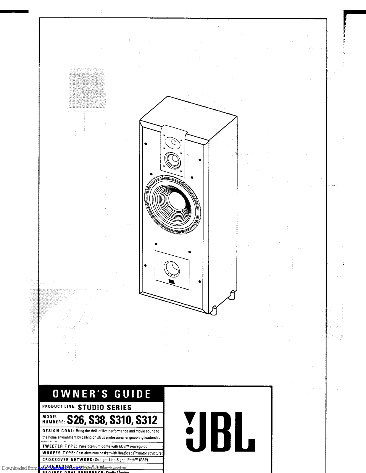 JBL S26 Studio Series, S38, S310 Studio Series, S312 Studio Series Owner's Manual