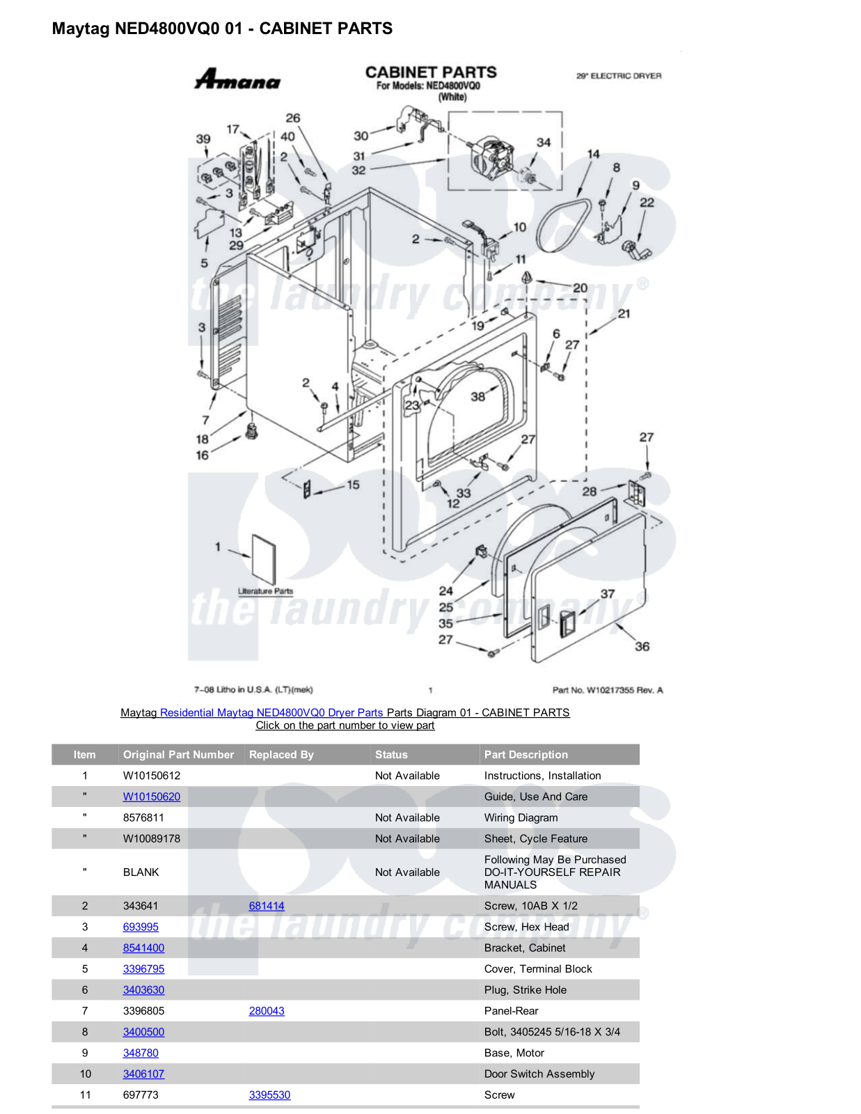 Maytag NED4800VQ0 Parts Diagram