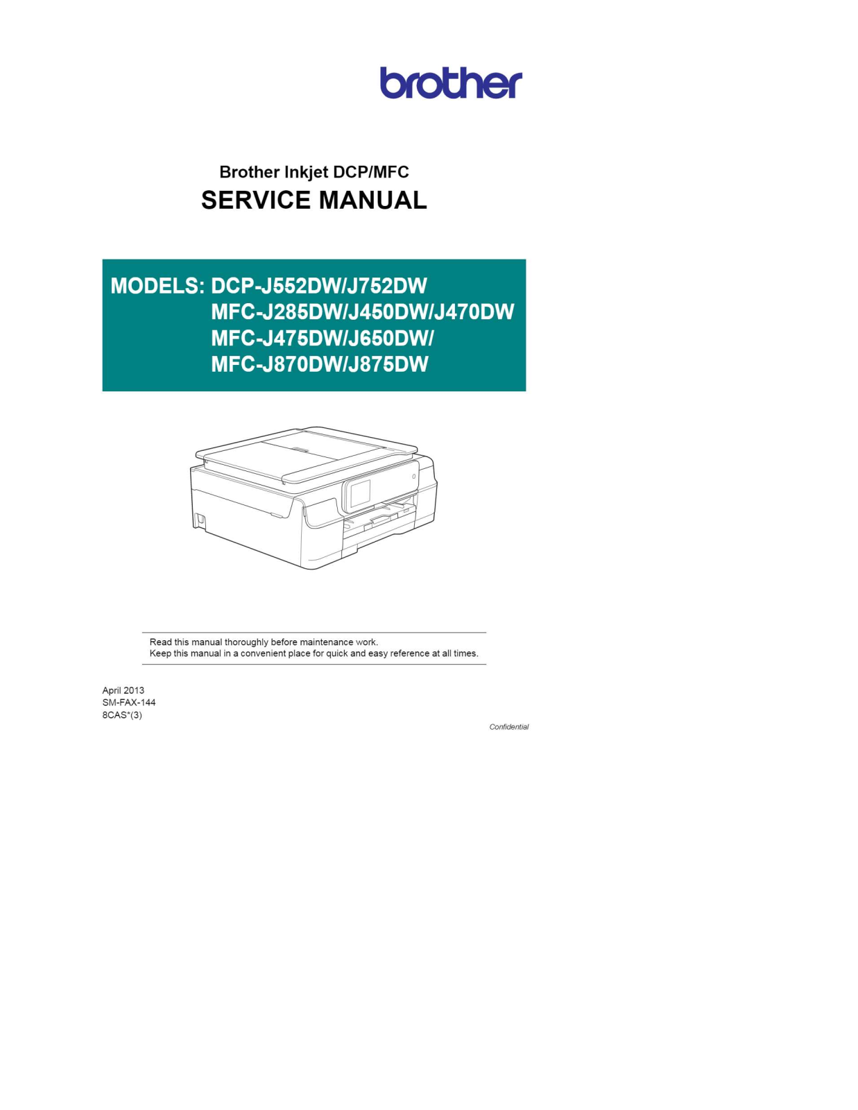 Brother dcp-j4505dw, dcp-j470dw, mfc-j475dw, mfc-j650dw, mfc-j870dw Service Manual