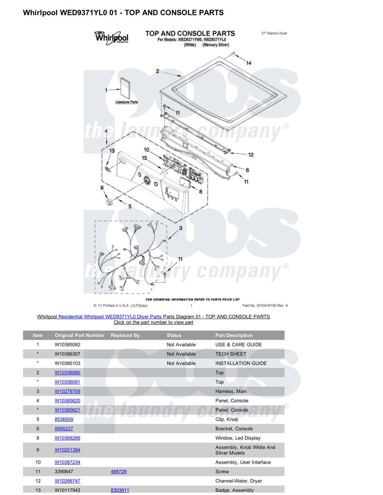 Whirlpool WED9371YL0 Parts Diagram