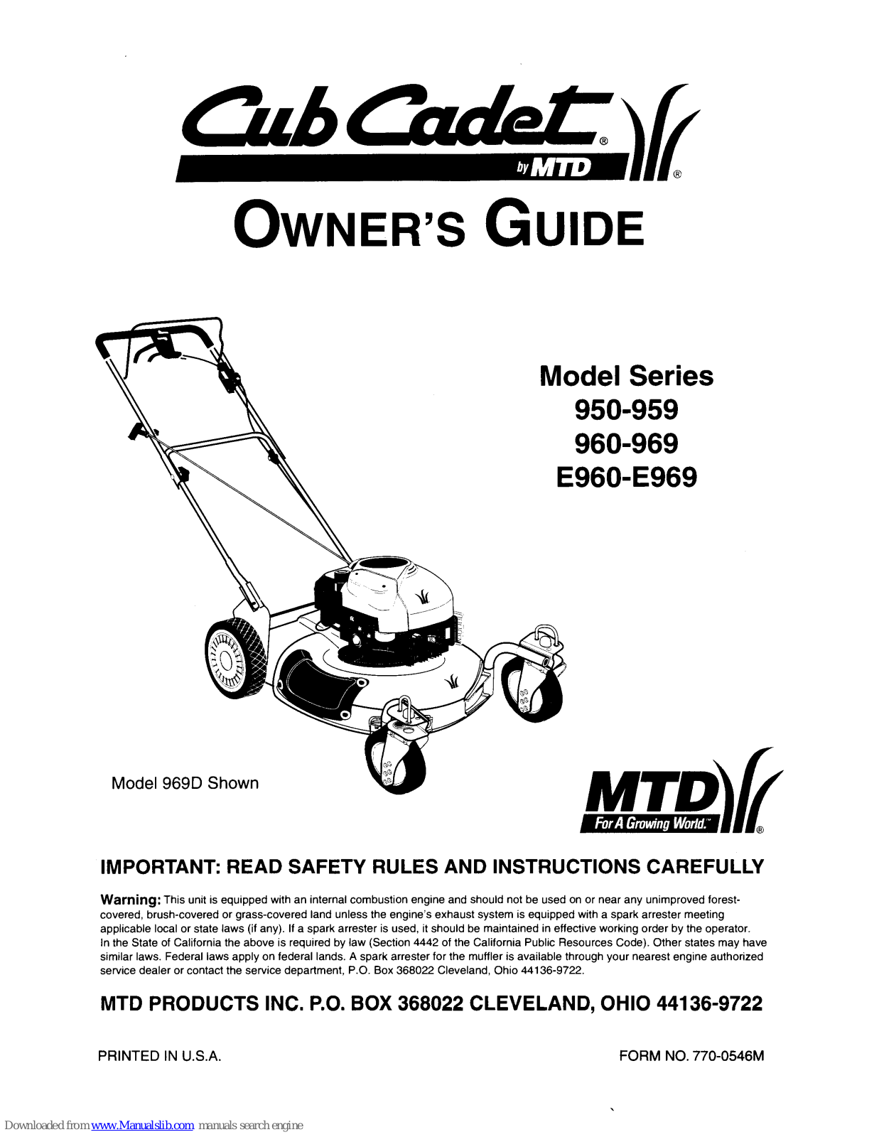 Cub Cadet 950-959, E960-E969, 960-969 Owner's Manual