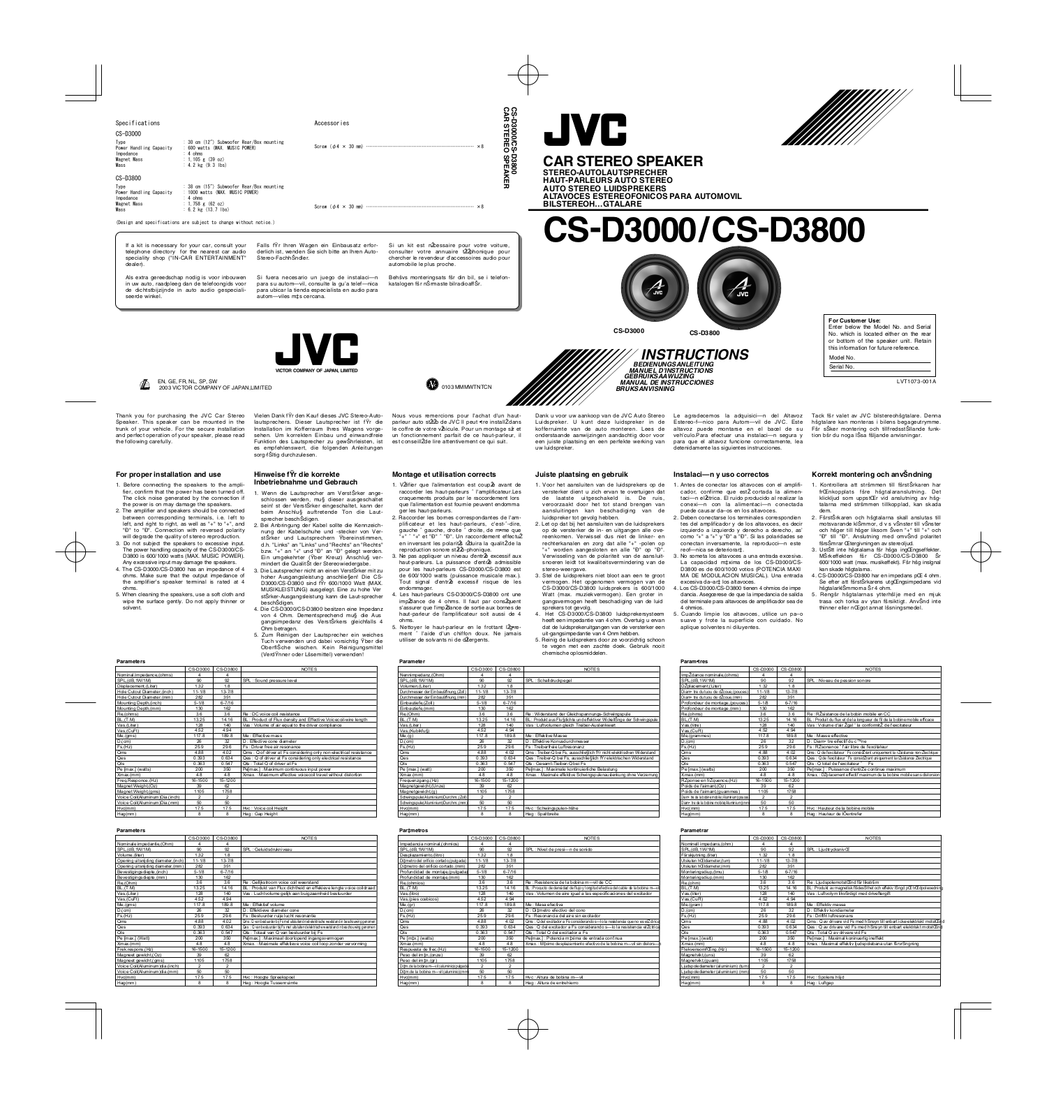 JVC CS-D3000, CS-D3800 User Manual