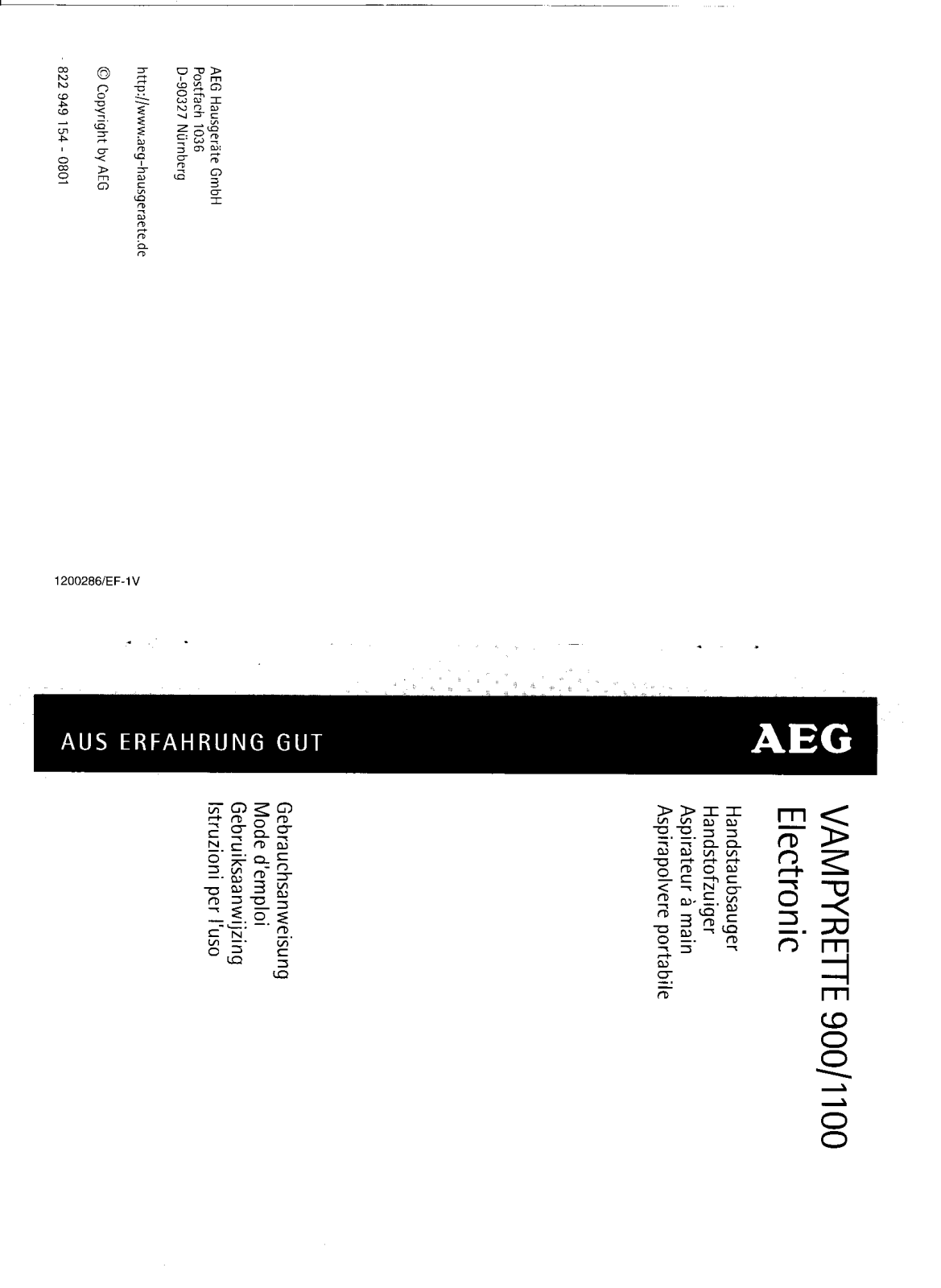 AEG VAMPYRETTE900, VAMPYRETTE1100 User Manual