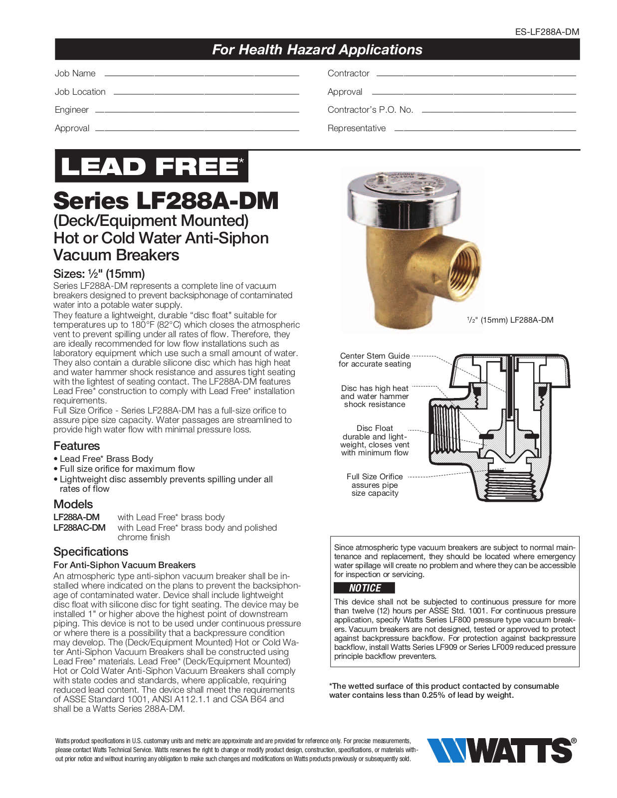 Watts LF288A-DM User Manual