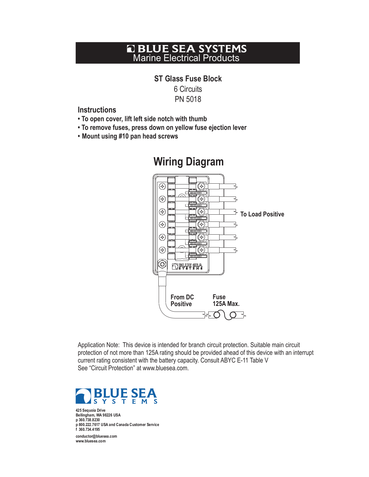 Blue Sea Systems ST Glass 6 Circuit Fuse Block with Cover User Manual