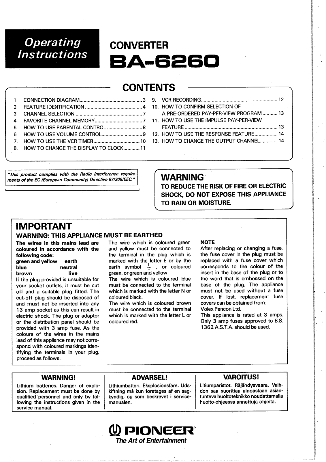 Pioneer BD-6260 User Manual