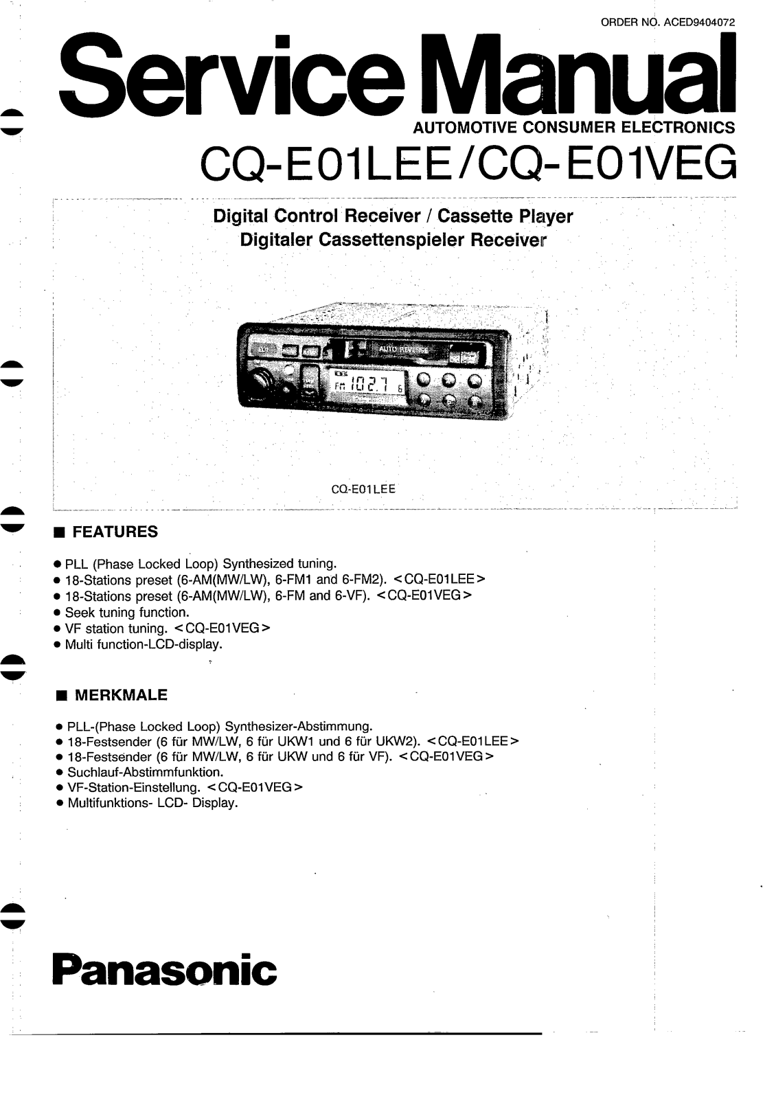 Panasonic CQ-E01LEE Service Manual