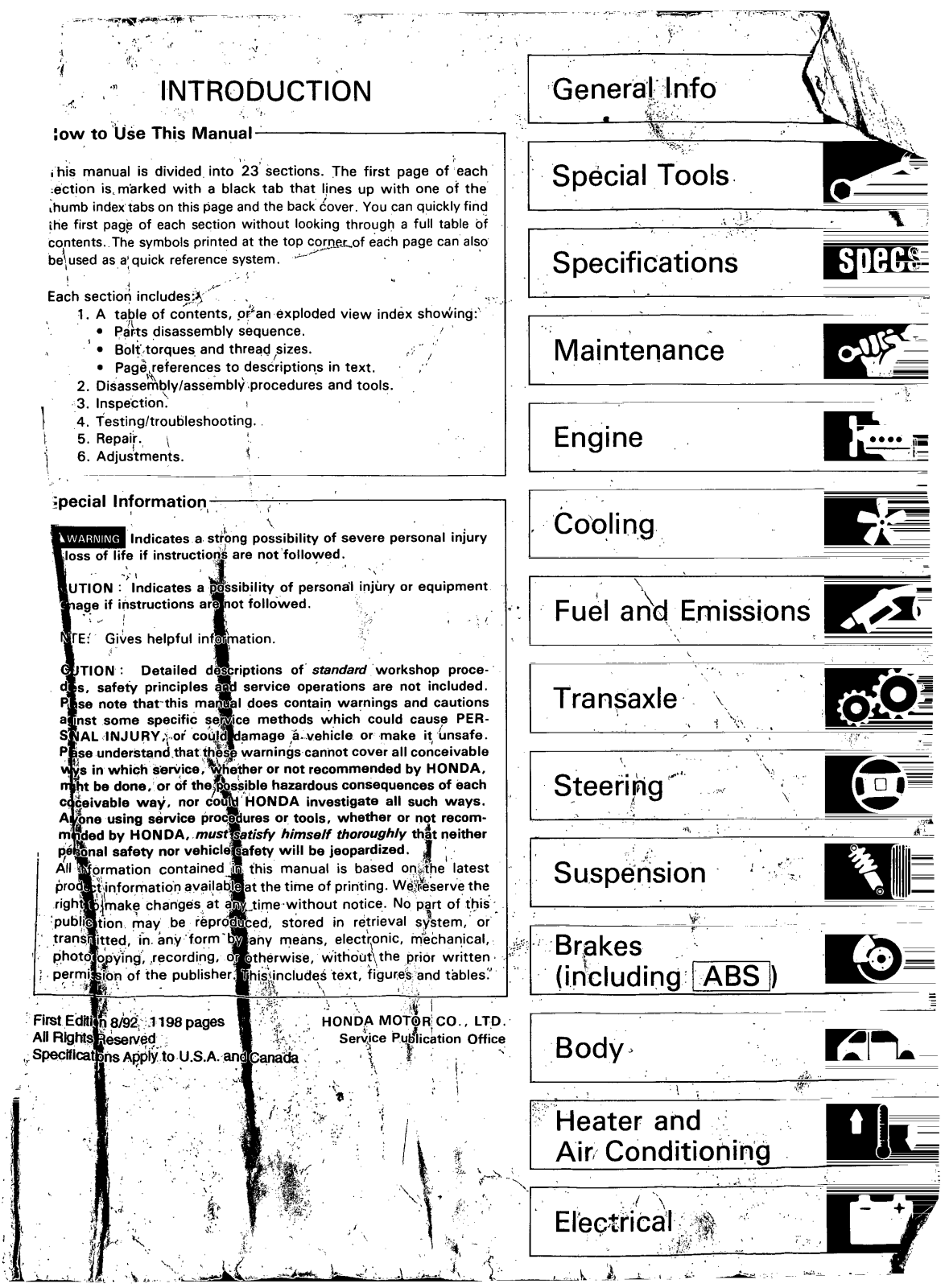 Honda Integra 1992, Integra 1991, Integra 1990 User Manual