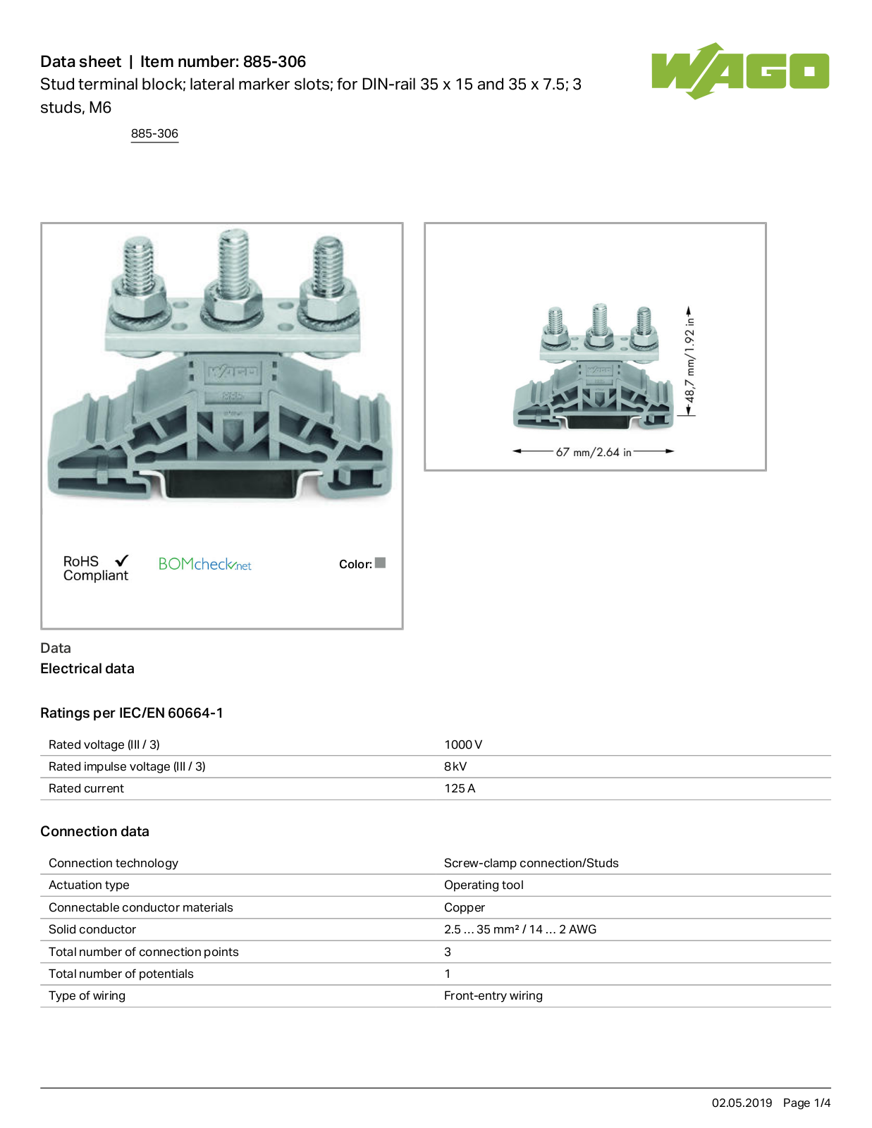 Wago 885-306 Data Sheet