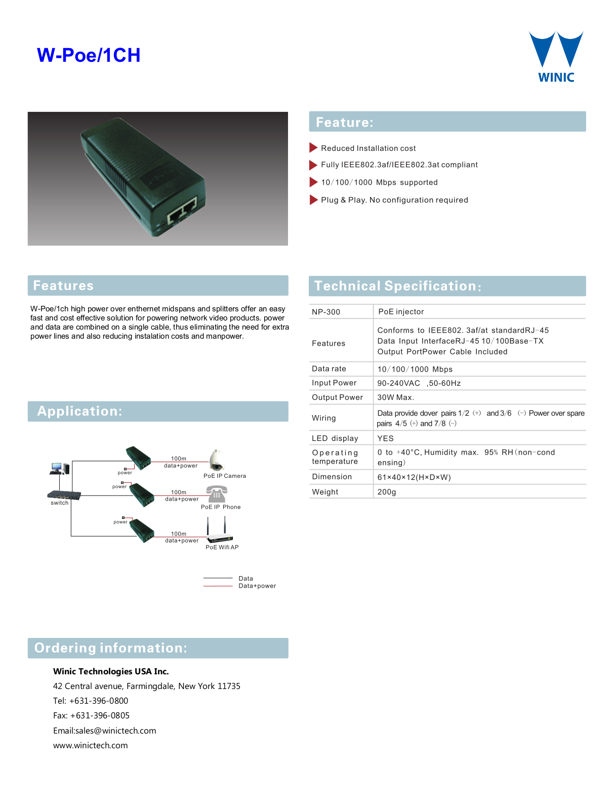 Cantek CTW-POE-1P Specsheet