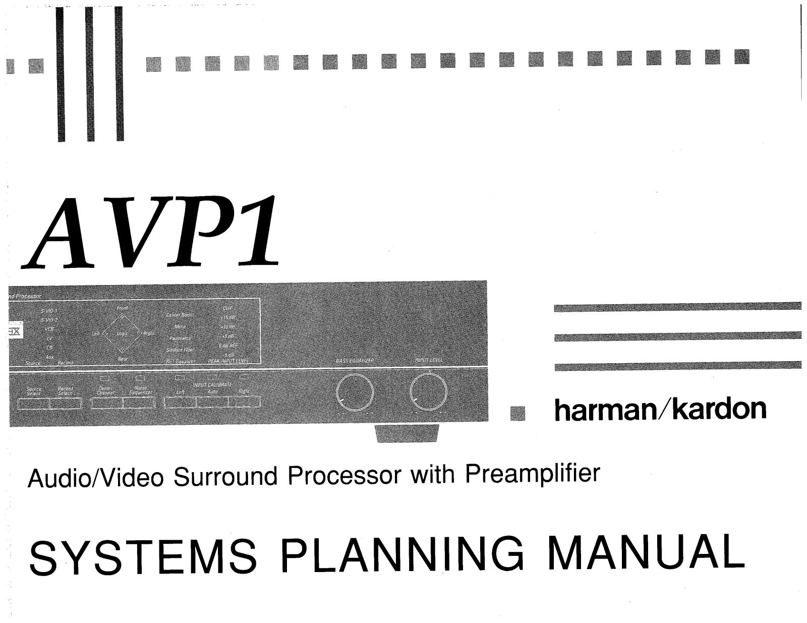 Harman kardon AVP1 systems planning manual