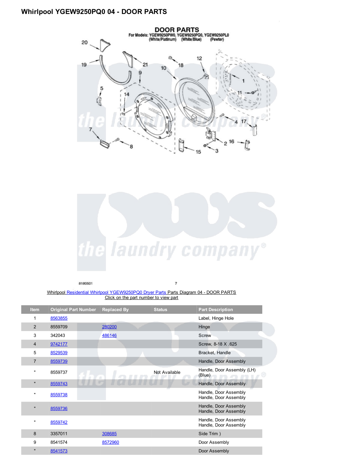 Whirlpool YGEW9250PQ0 Parts Diagram