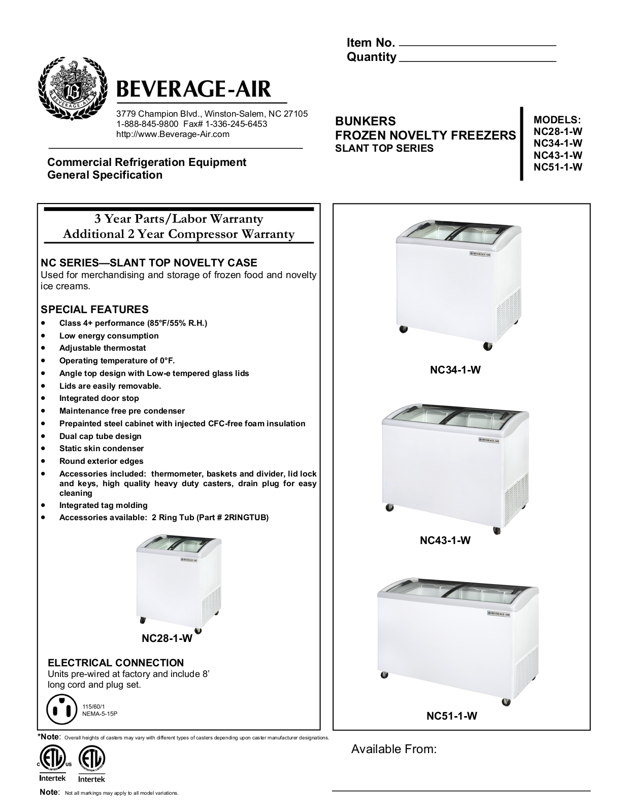 Beverage Air NC28-1-W User Manual