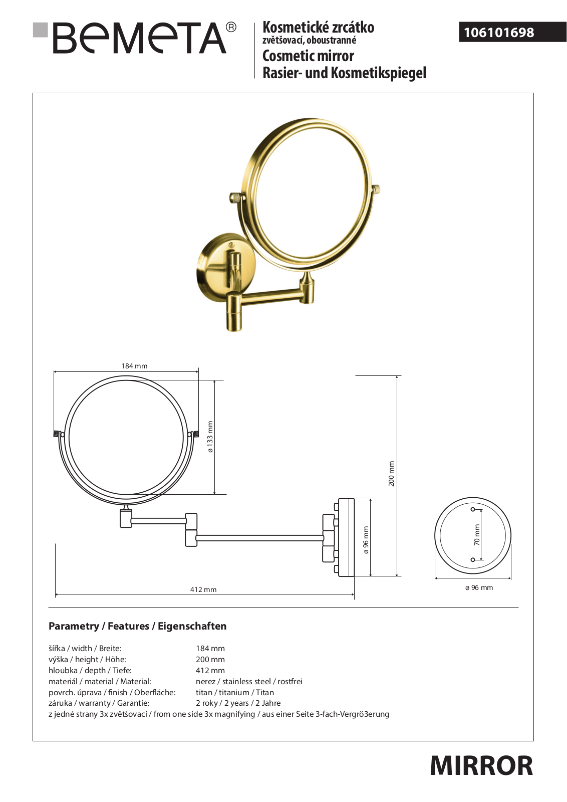 Bemeta RETRO - BRONZ 106101698 User guide