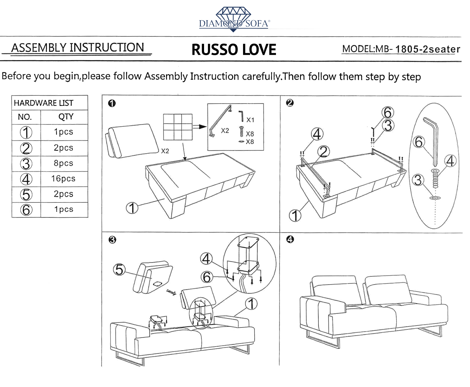 Diamond Sofa CDCR1220 Installation & Assembly - ManualMachine.com