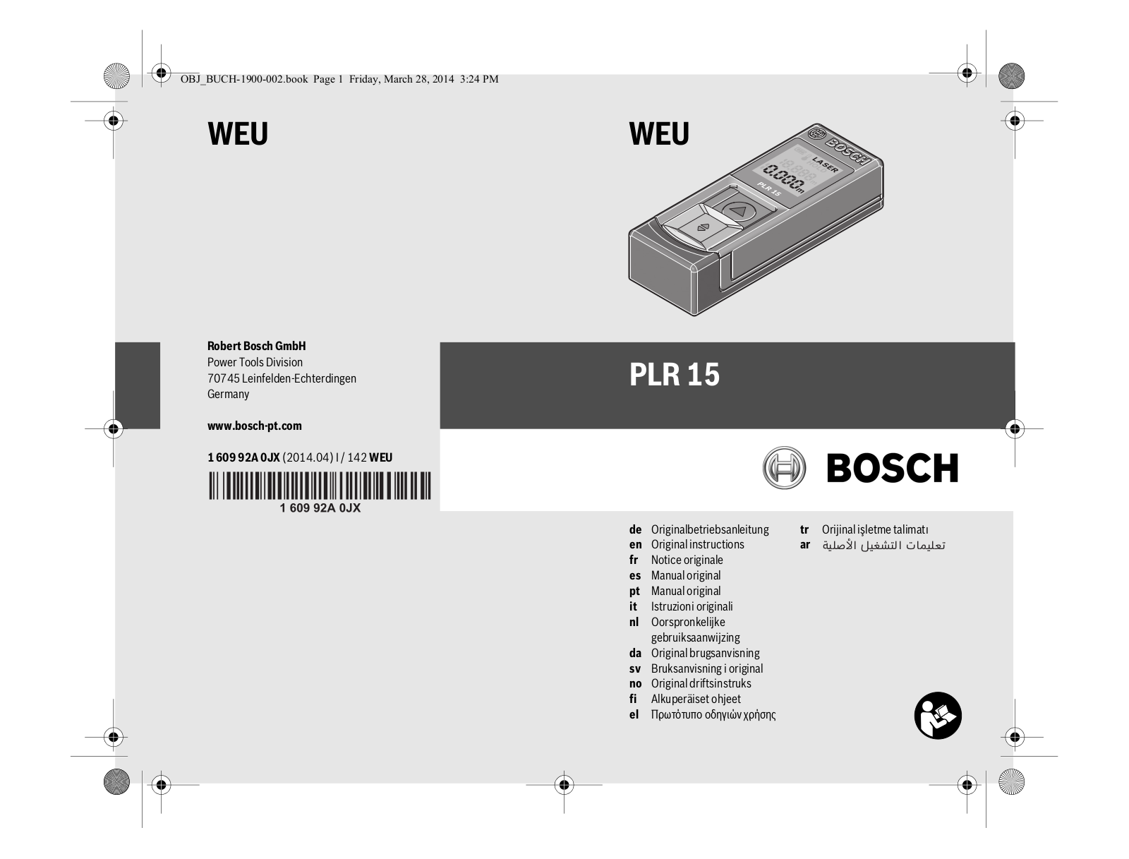 Bosch PLR 15 Instruction manual