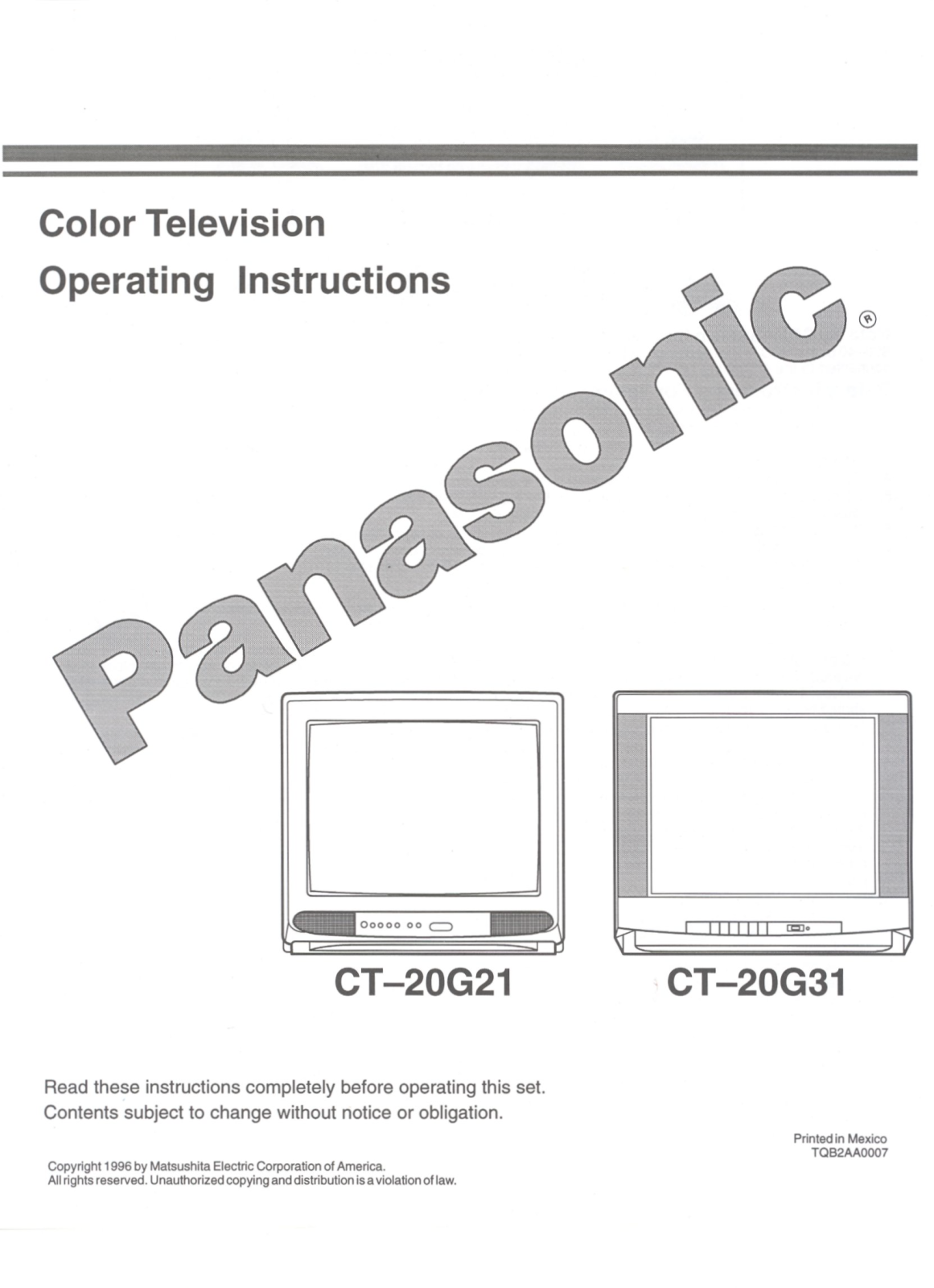 Panasonic CT-20G31 User Manual