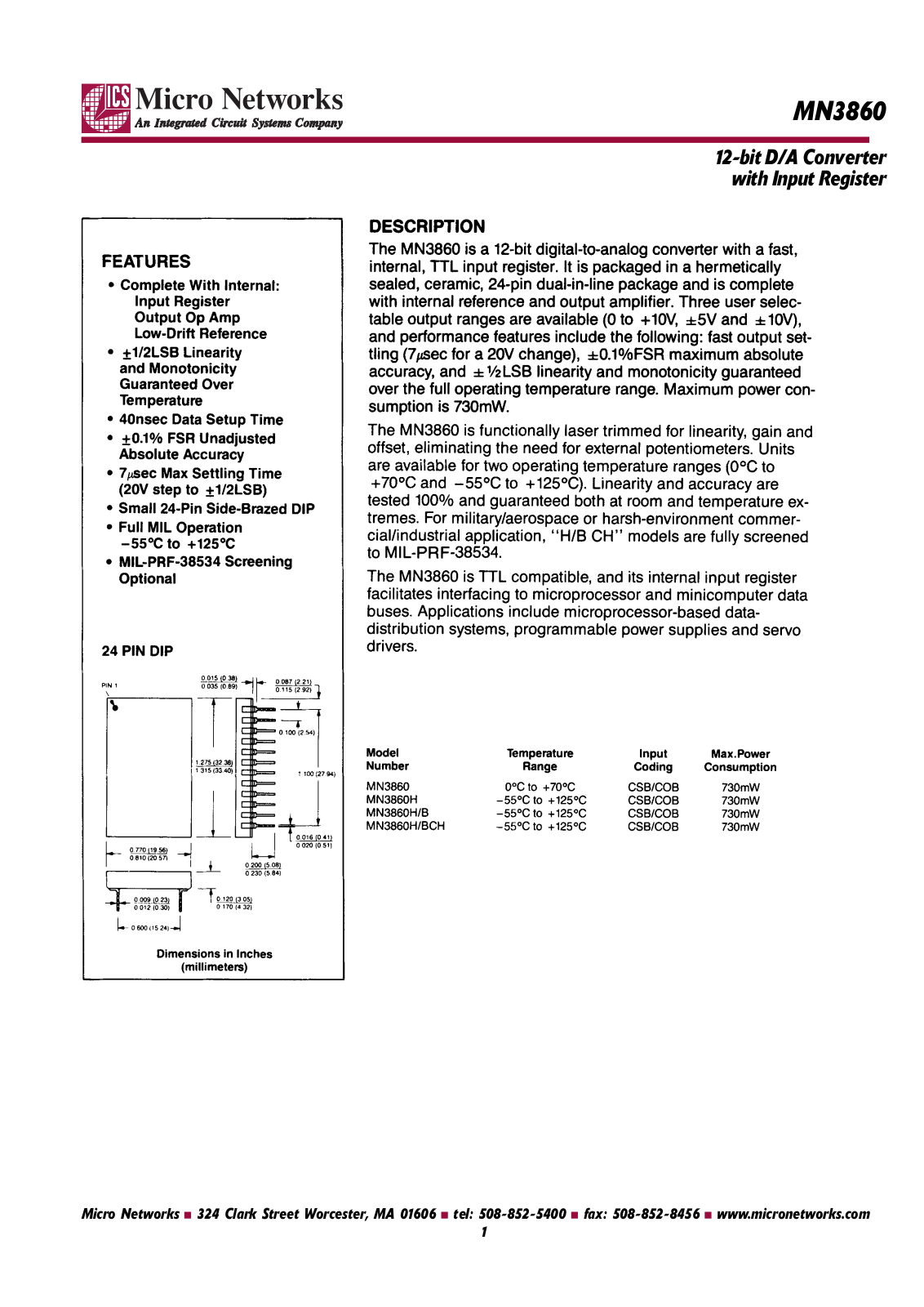 Micronetworks MN3860, MN3860H, MN3860H-B, MN3860H-BCH Datasheet