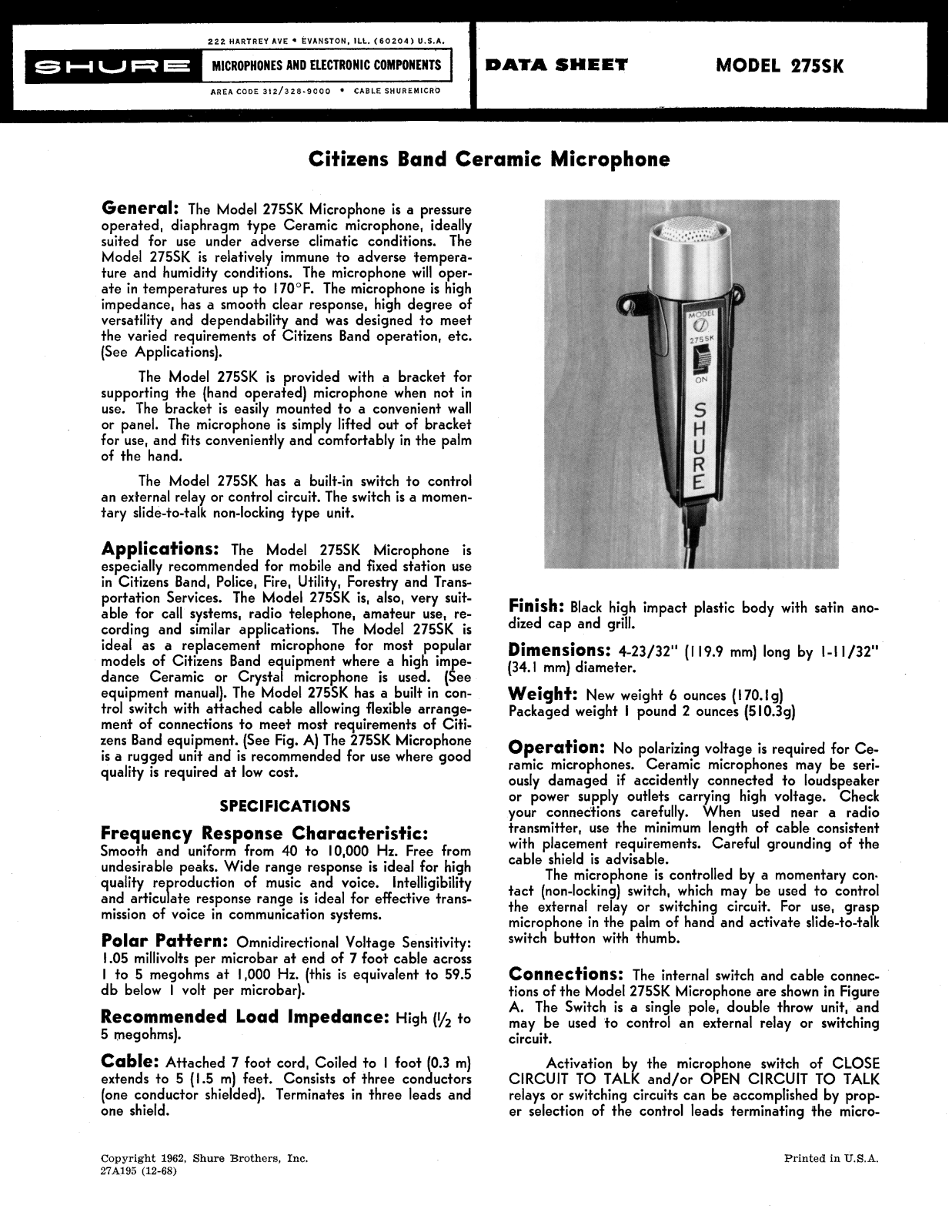 Shure 275SK User Guide