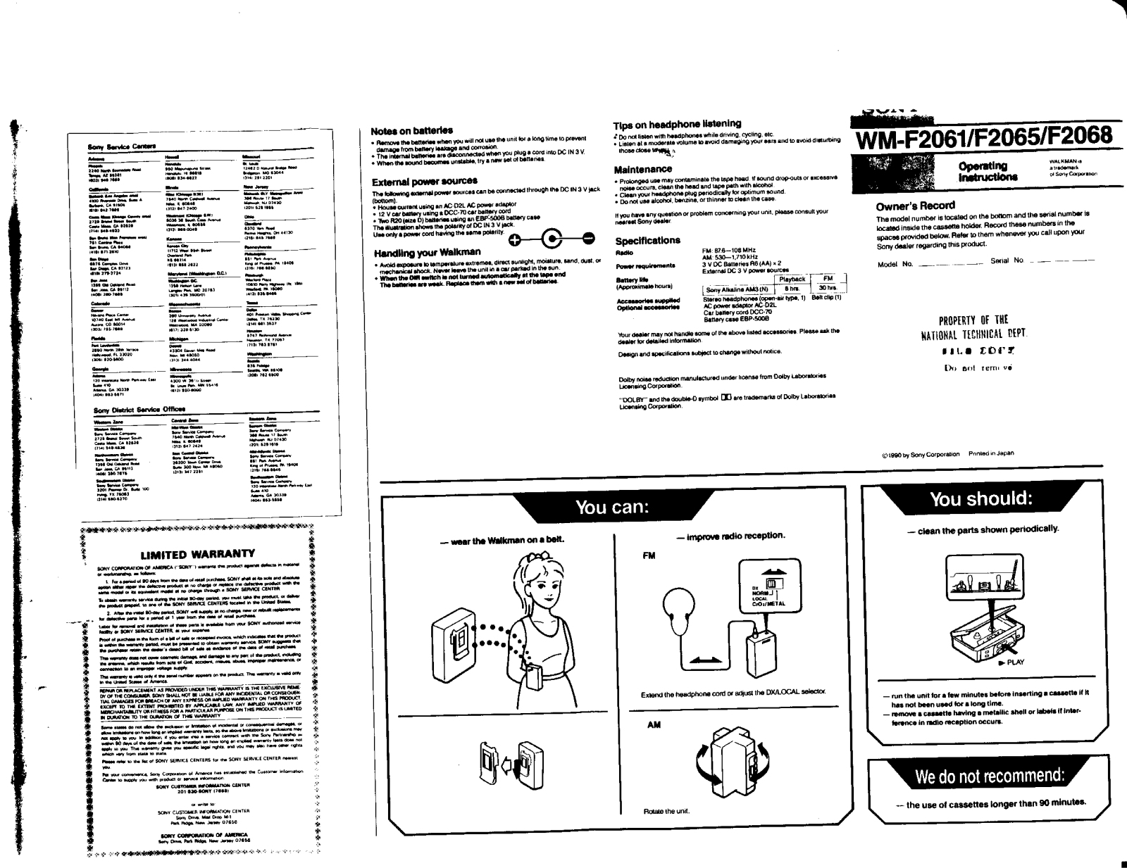 Sony WM-F2061 User Manual