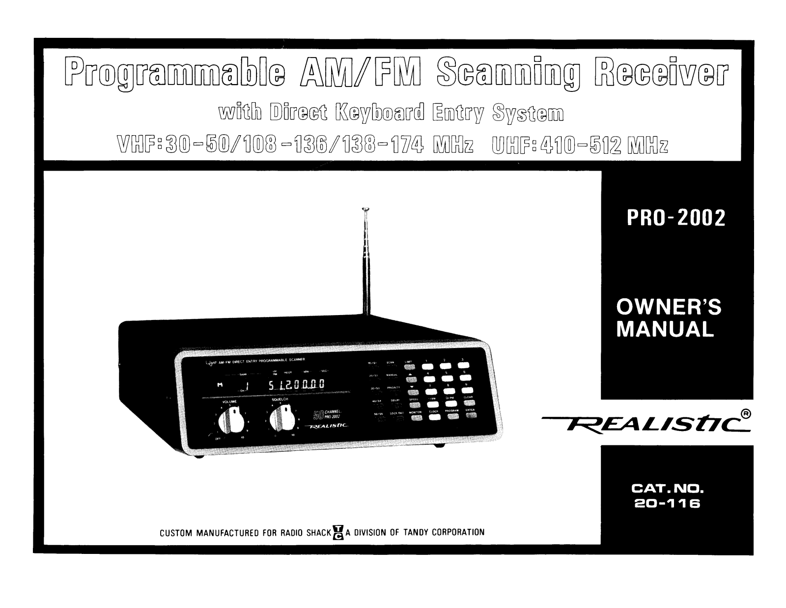 Realistic   RadioShack PRO-2002 Owners Manual