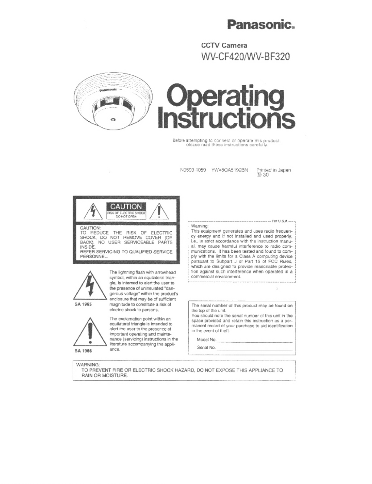 Panasonic wv-cf420 Operation Manual