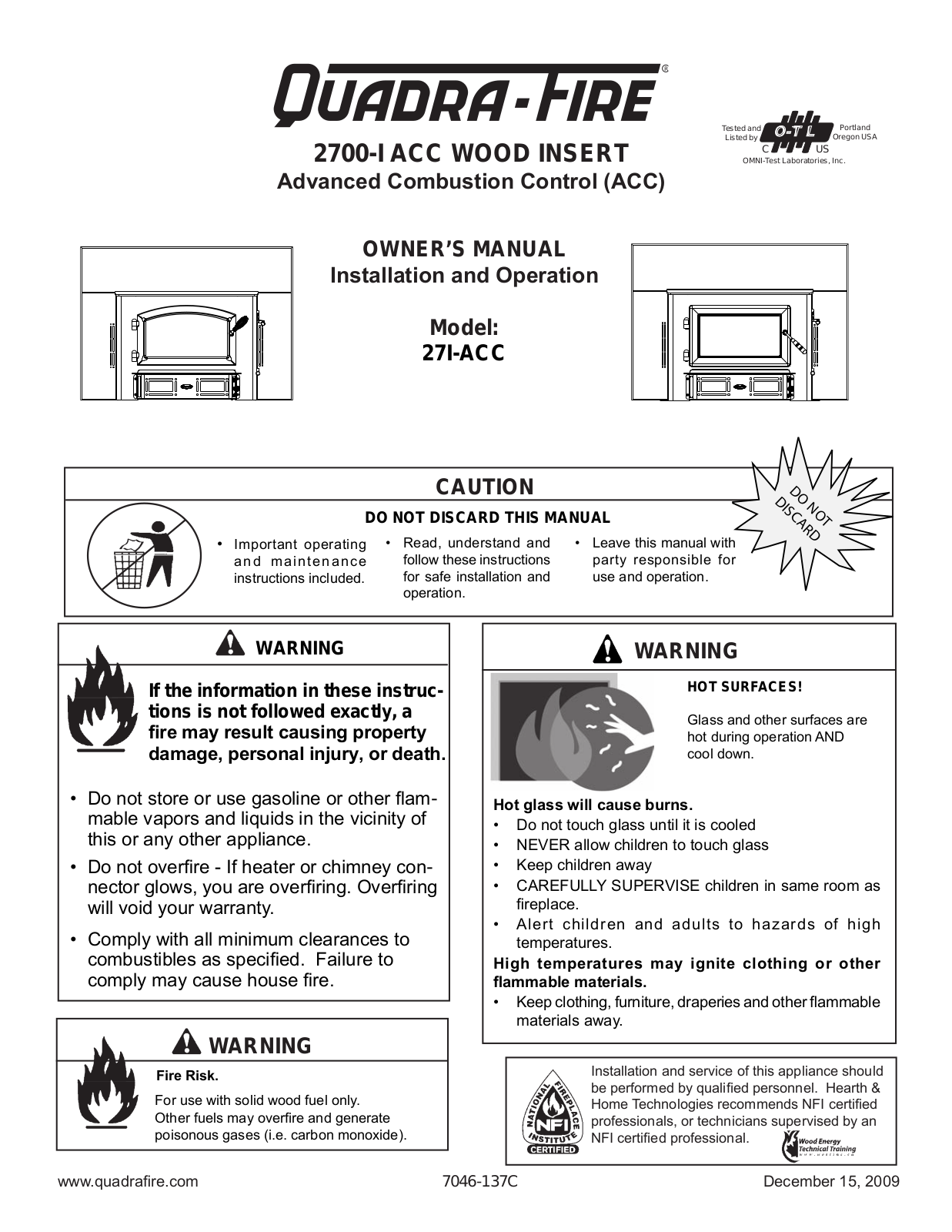 Quadra-Fire 7046-137C User Manual