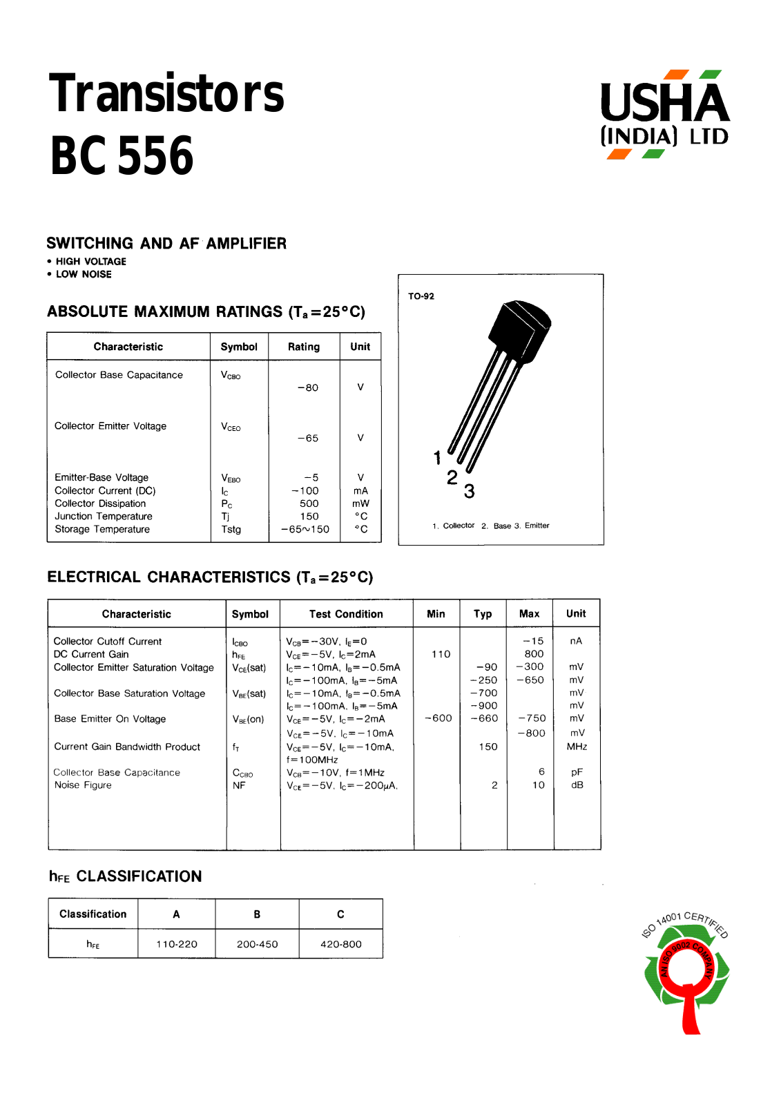 USHA BC556 Datasheet