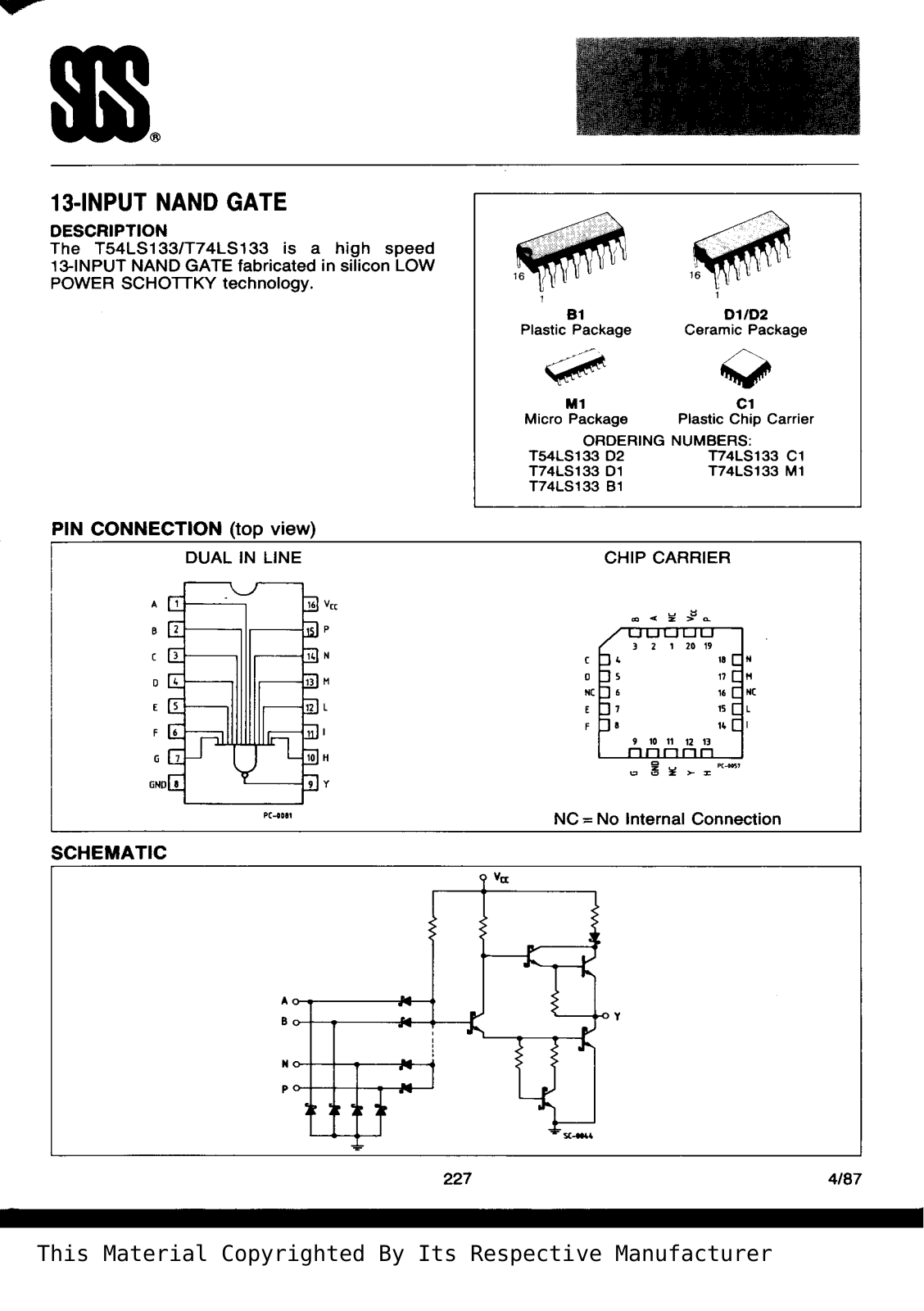 Datasheet T74LS133B1 Specification - ManualMachine.com