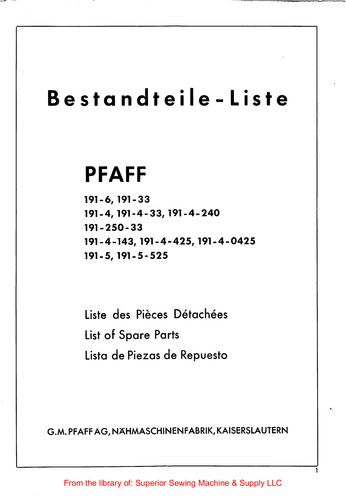 Pfaff 191-6, 191-33, 191-4, 191-250-33, 191-5 Manual