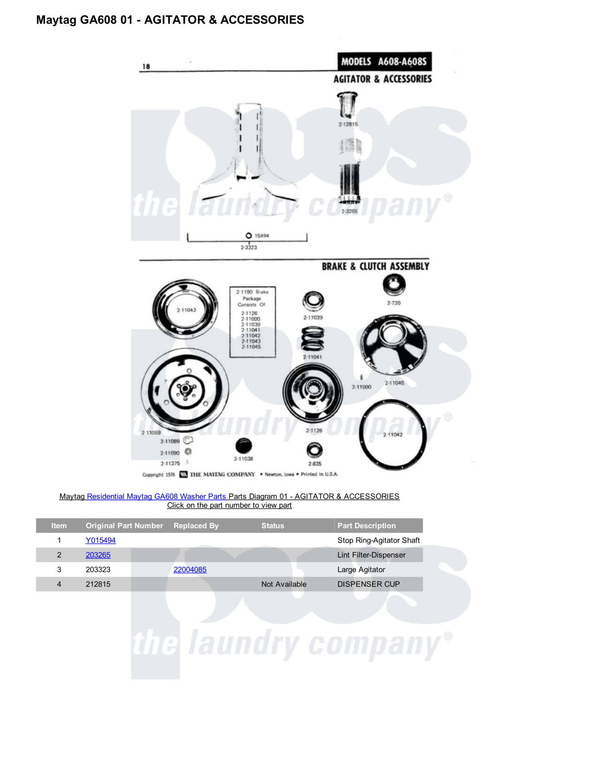 Maytag GA608 Parts Diagram