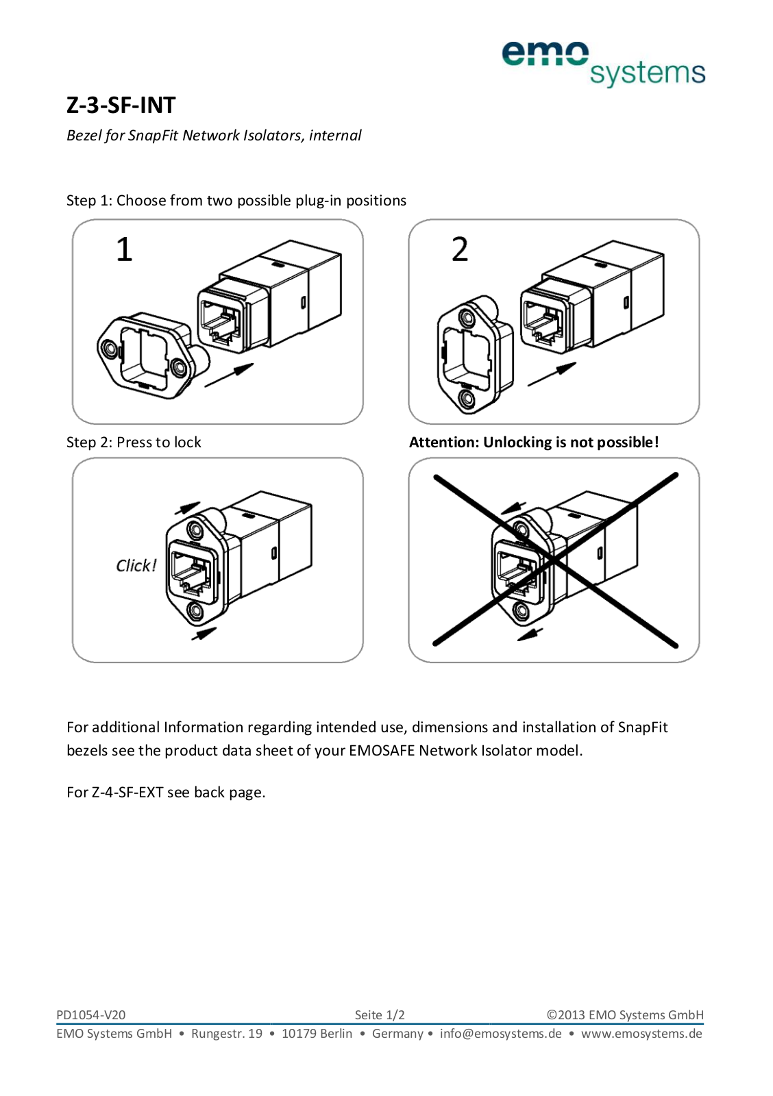 EMO SYSTEMS EMO Z-4-SF-EXT, EMO Z-3-SF-INT Datasheet - ManualMachine.com