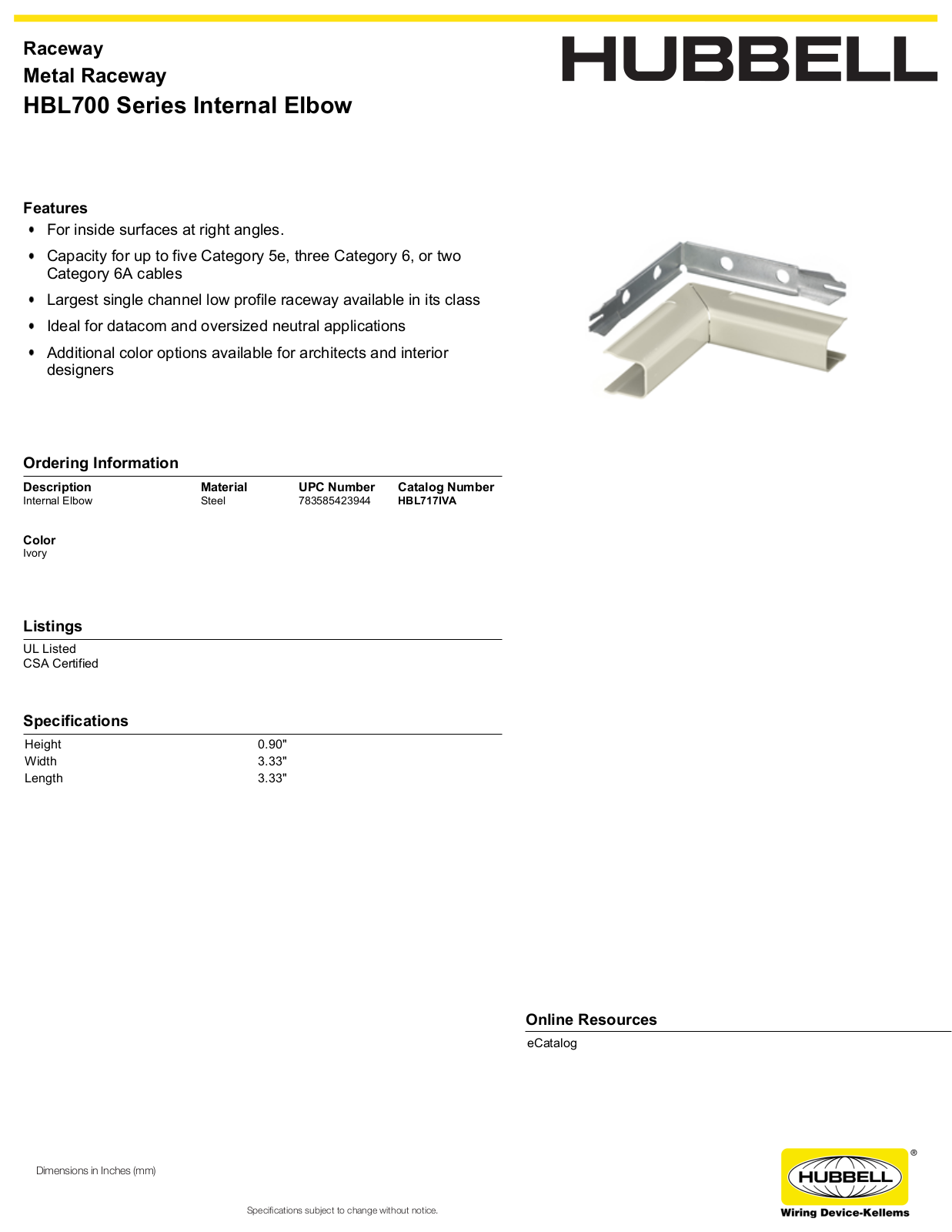 Hubbell HBL717IVA Specifications