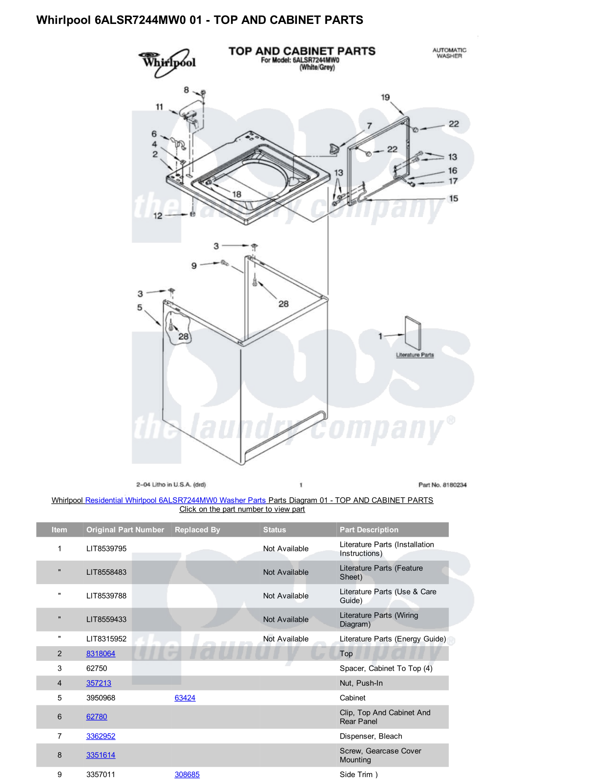 Whirlpool 6ALSR7244MW0 Parts Diagram