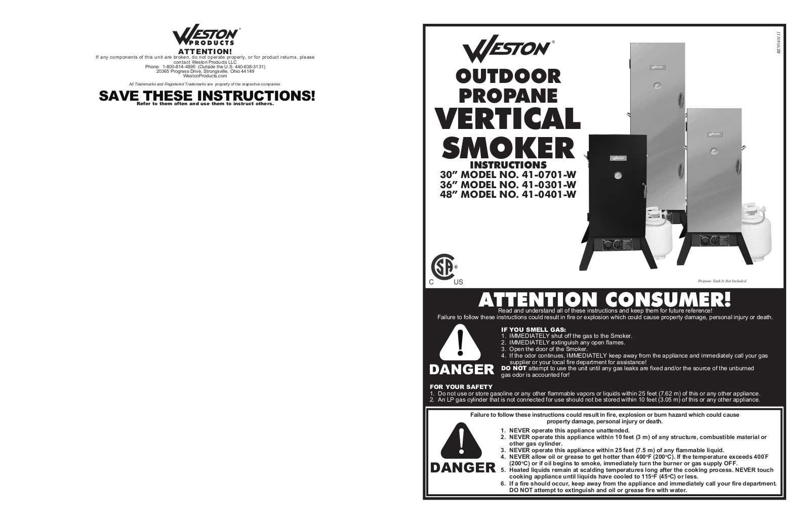 Weston Outdoor Propane Vertical Smokers User Manual