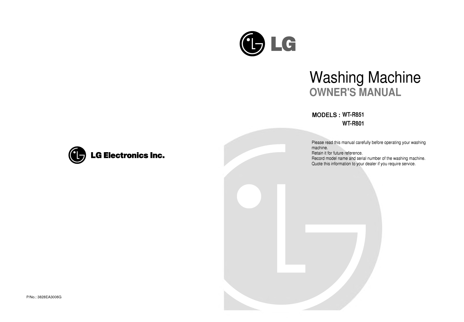 LG WT-R851 User Manual