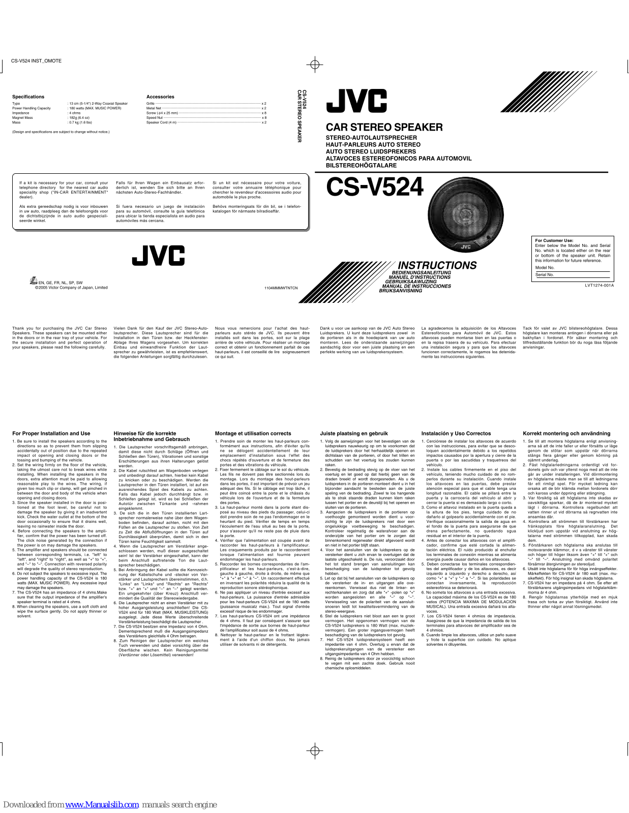 JVC CS-V524AU Instructions Manual