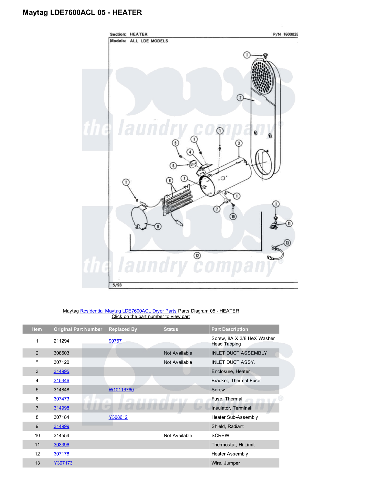 Maytag LDE7600ACL Parts Diagram