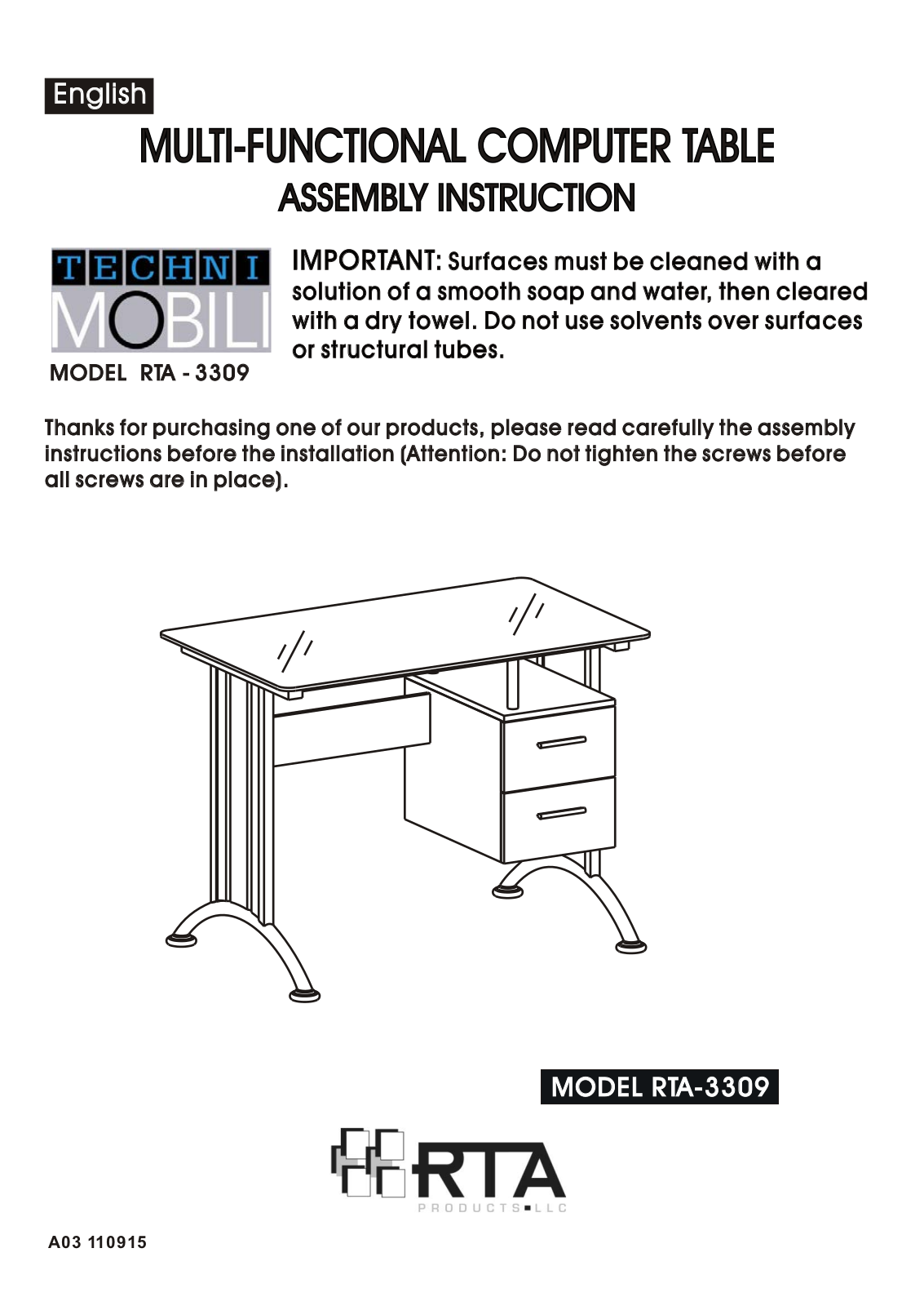 RTA Products RTA-3309 User Manual