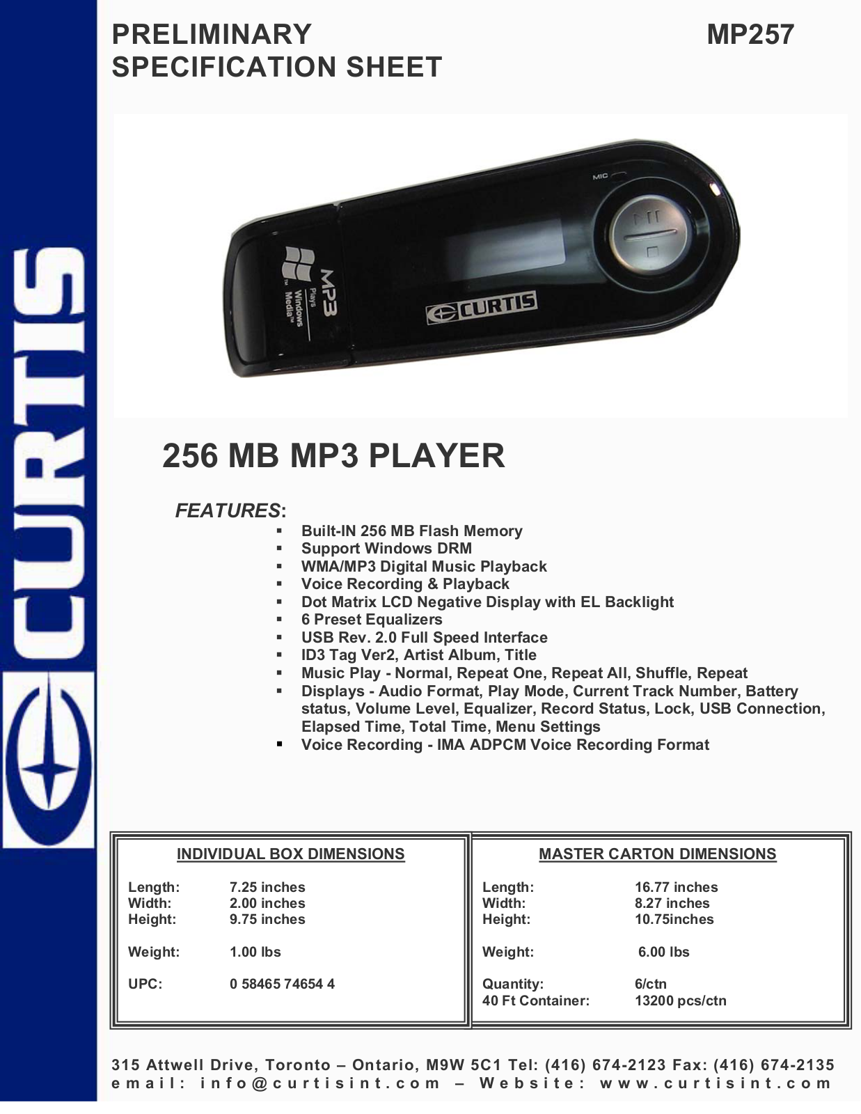 Curtis MP257 User Manual