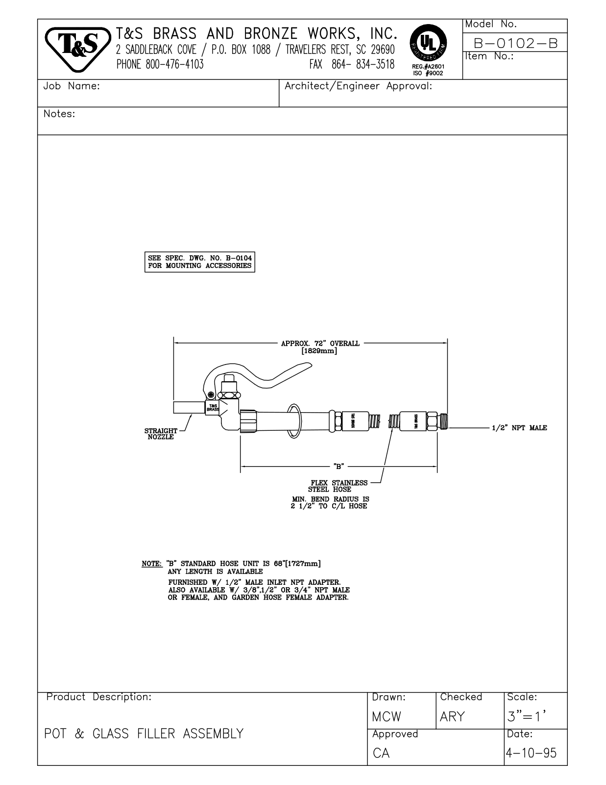 T & S Brass & Bronze Works B-0102-B General Manual