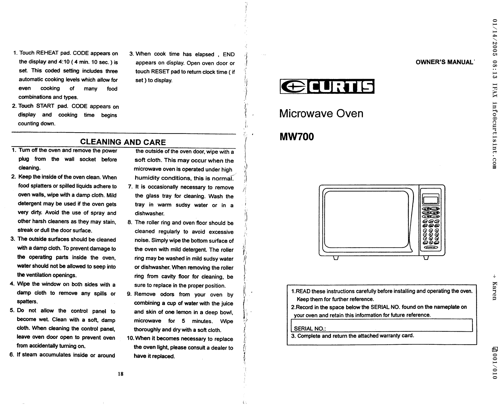 CURTIS MW700 User Manual