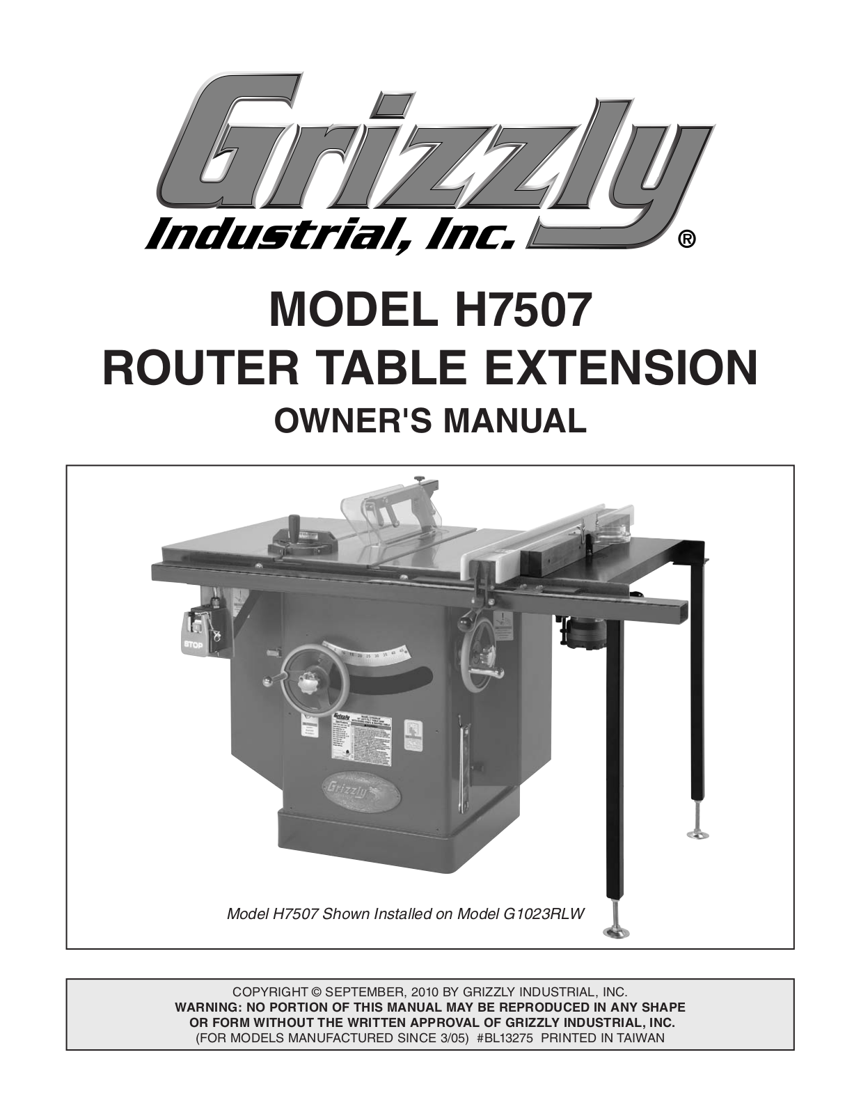 Grizzly H7507 User Manual